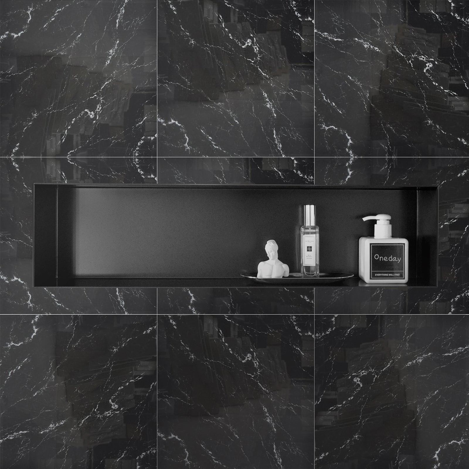 Niche De Douche Encastrable JQK – Blanc Mat, Acier Inox, 2 Niveaux (18x14x4 Pouces) – Moderne, Neuf