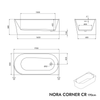 Baignoire d'angle semi-îlot NORA CORNER acrylique blanc mat