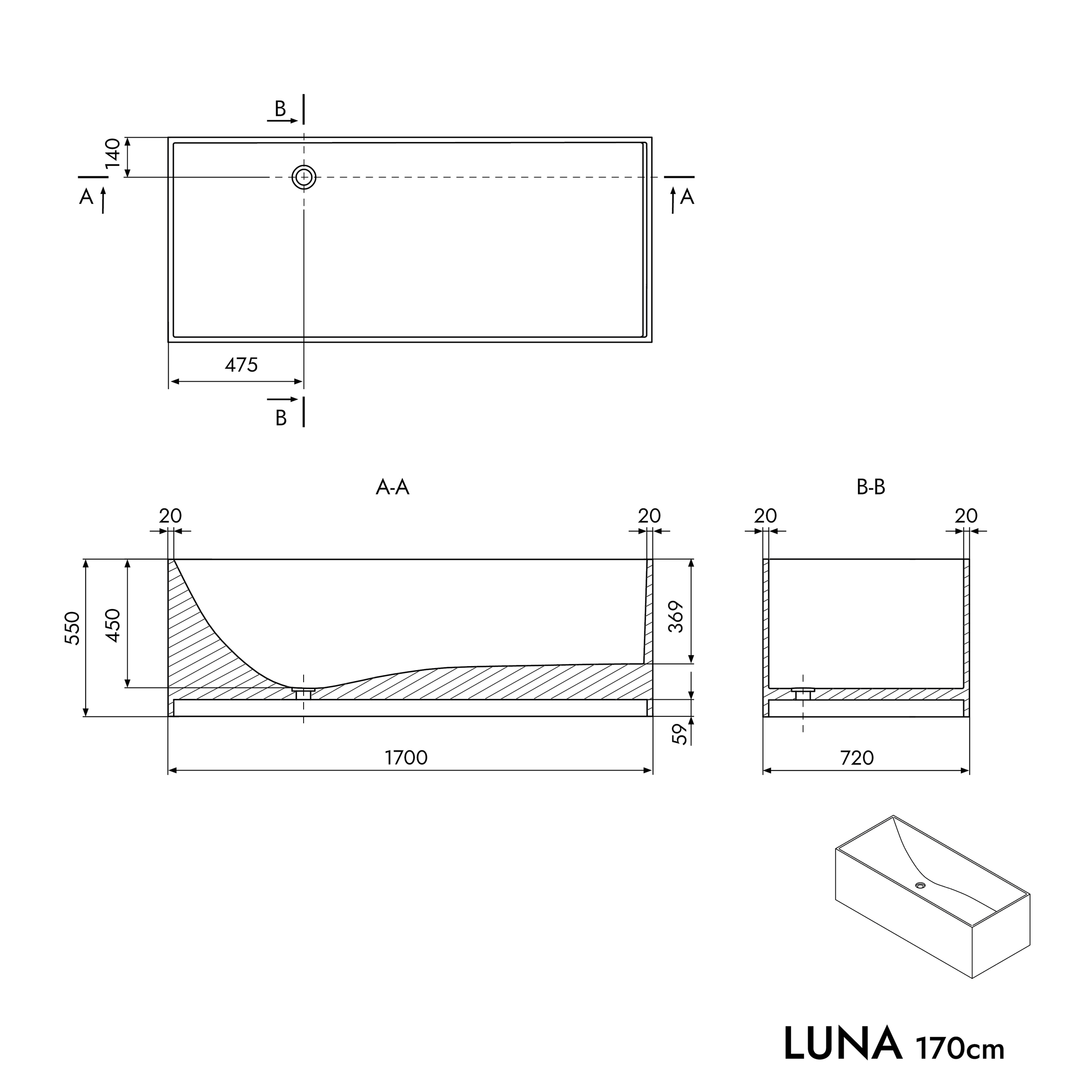 Baignoire ilot LUNA STONE - Fonte minérale