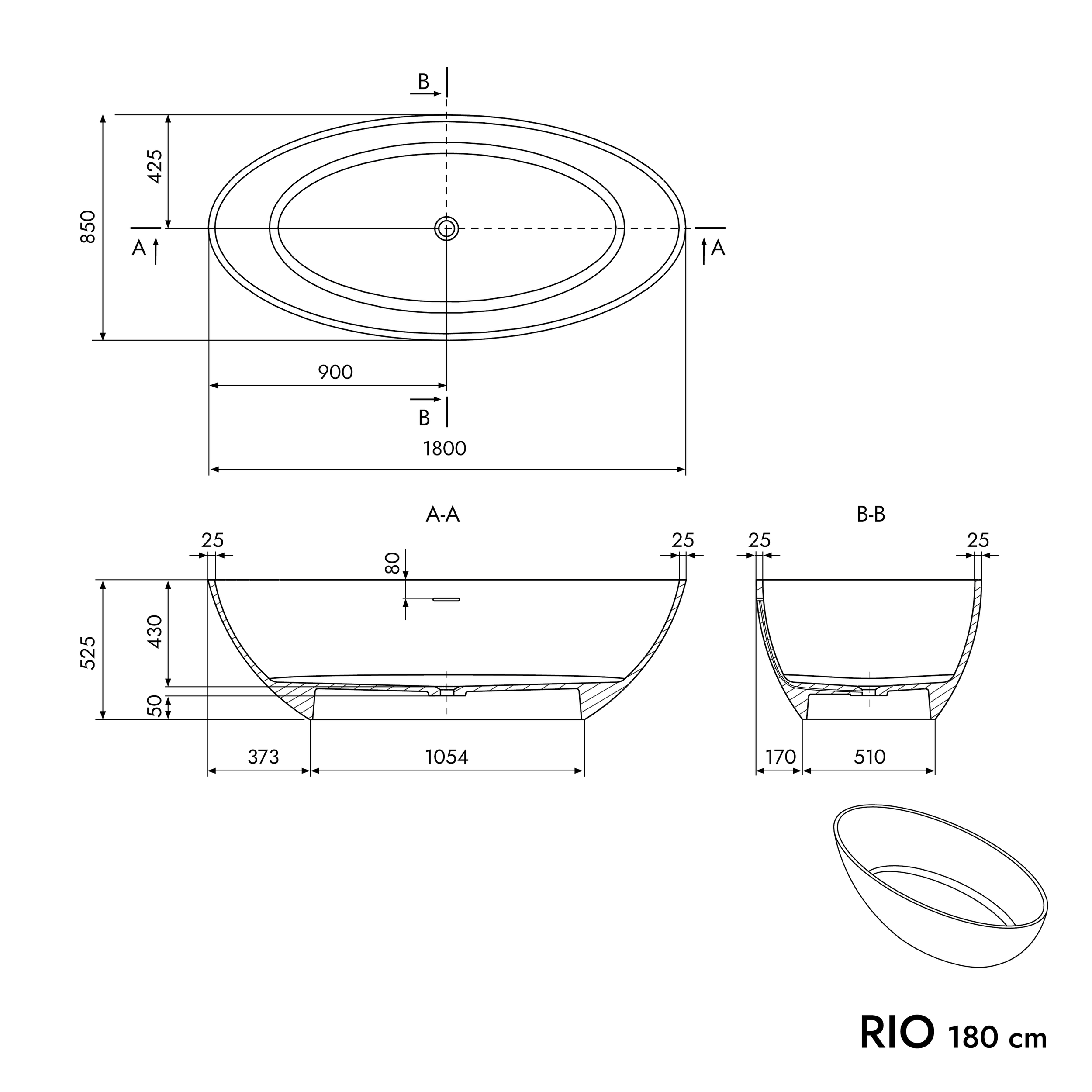 Baignoire ilot RIO STONE - Fonte minérale