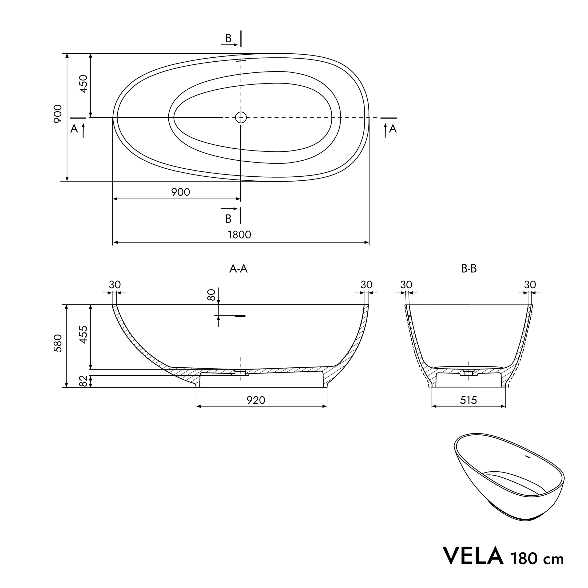 Baignoire ilot VELA STONE - Fonte minérale