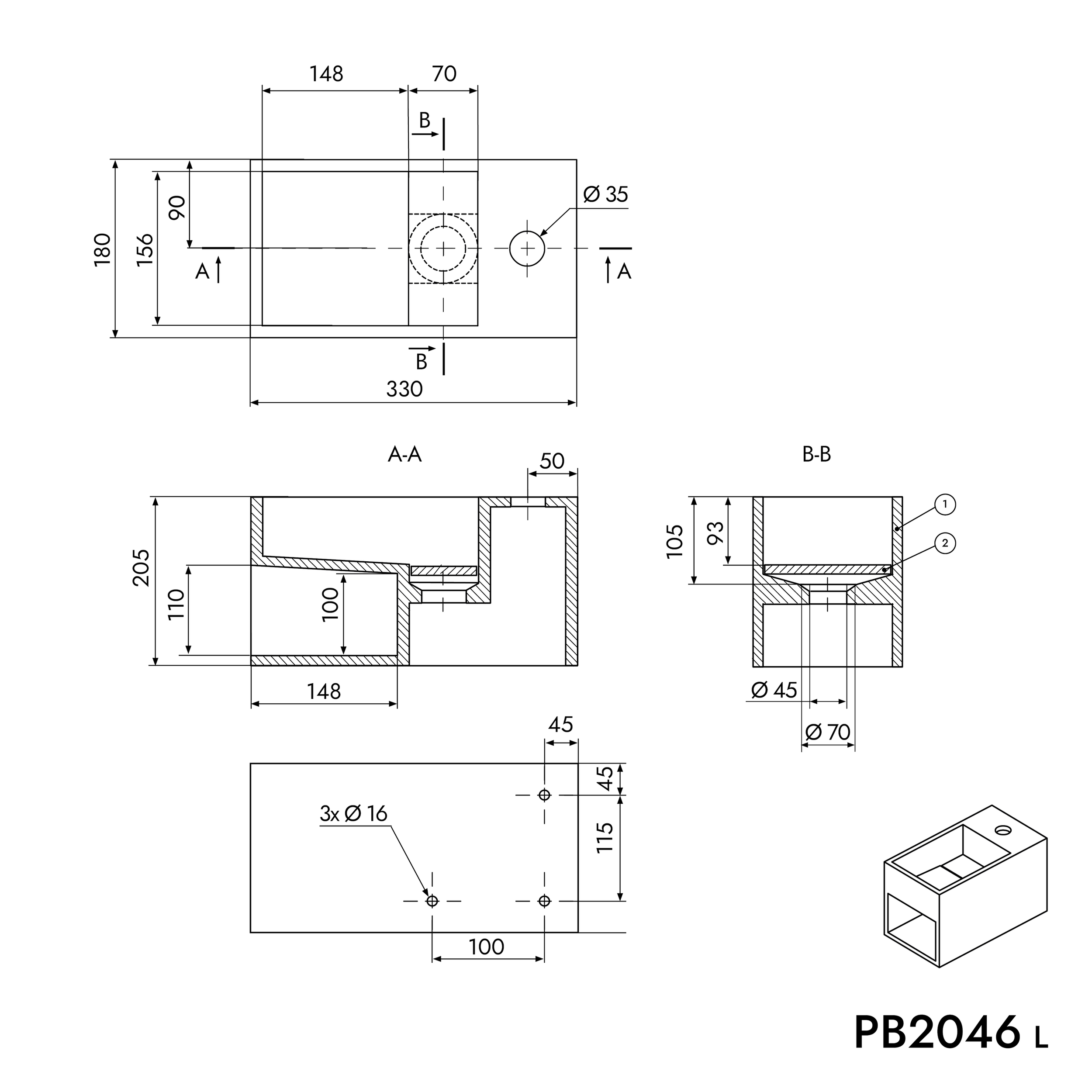 Lavabo mural PB2046 en fonte minérale