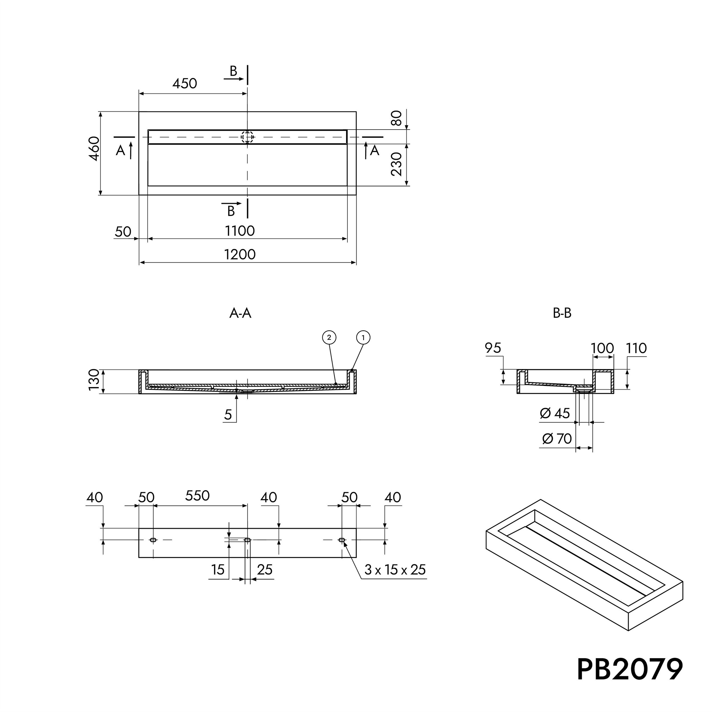 Vasque murale ou à poser PB2079 en fonte minérale