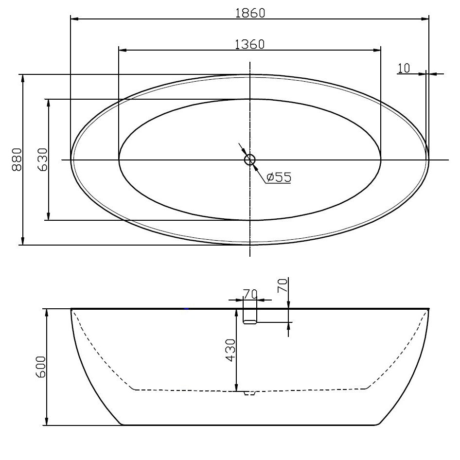 Baignoire ilot TERRA - Acrylique