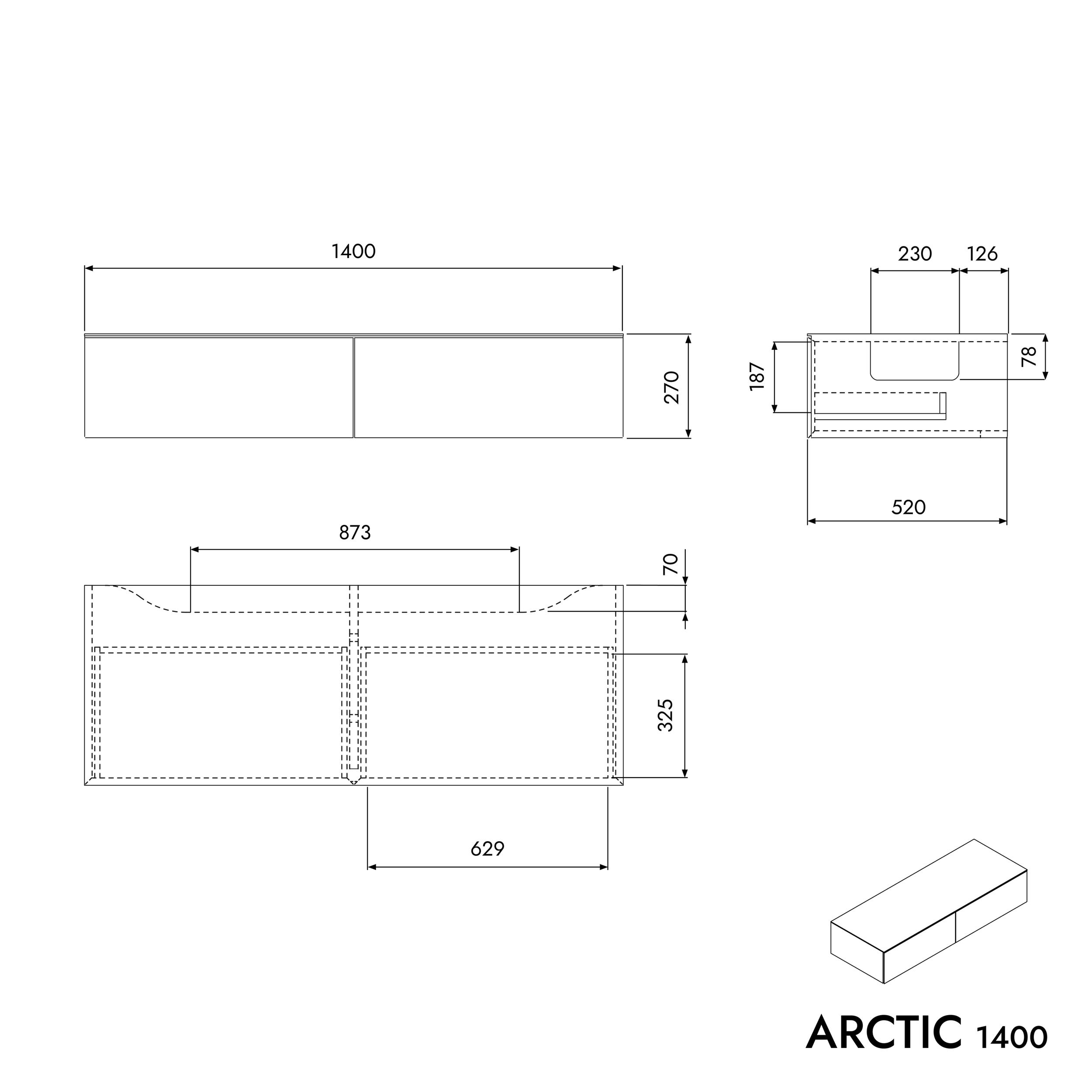 Meuble salle de bain ARCTIC 1400