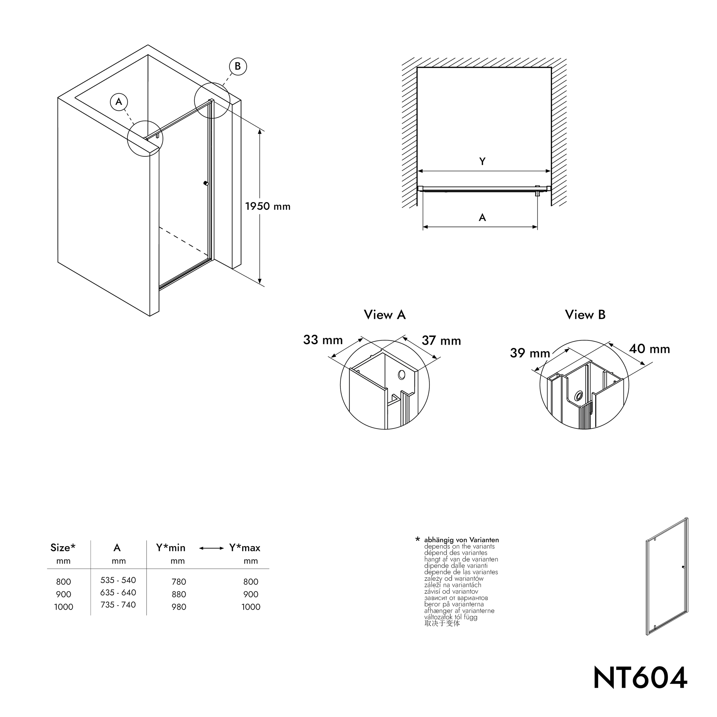Douche en niche avec porte pivotante NT604 FLEX