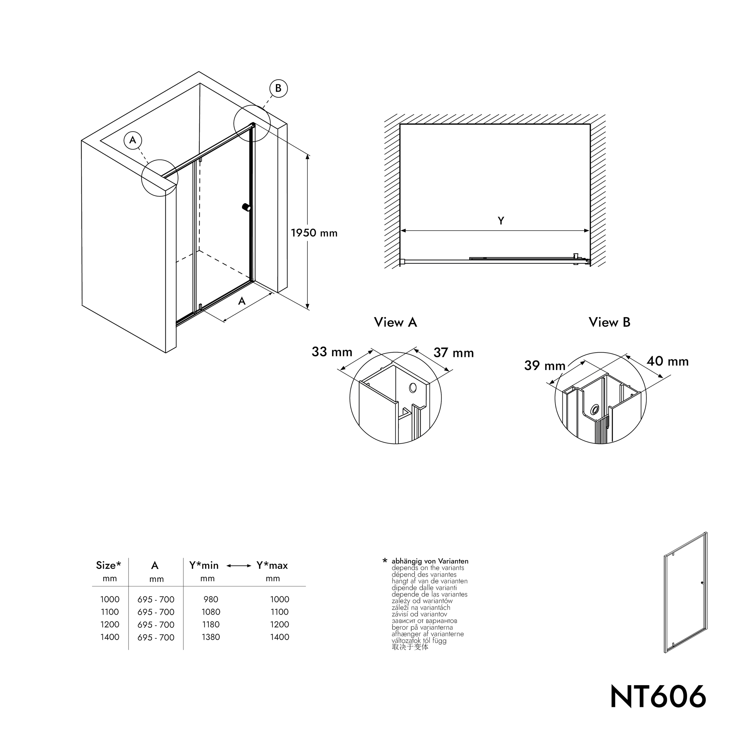 Porte de douche en niche NT606 - FLEX