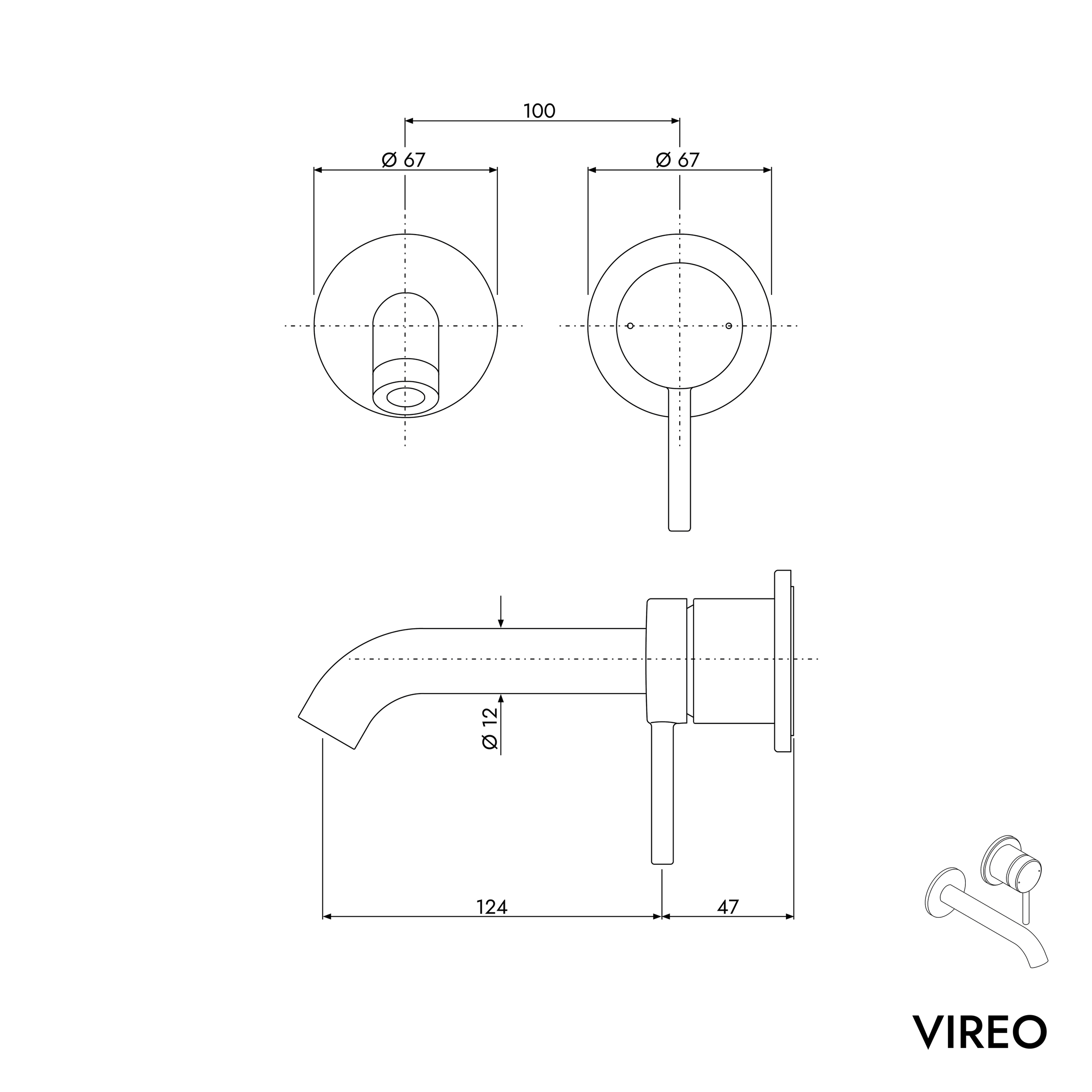 Mélangeur lavabo mural VIREO