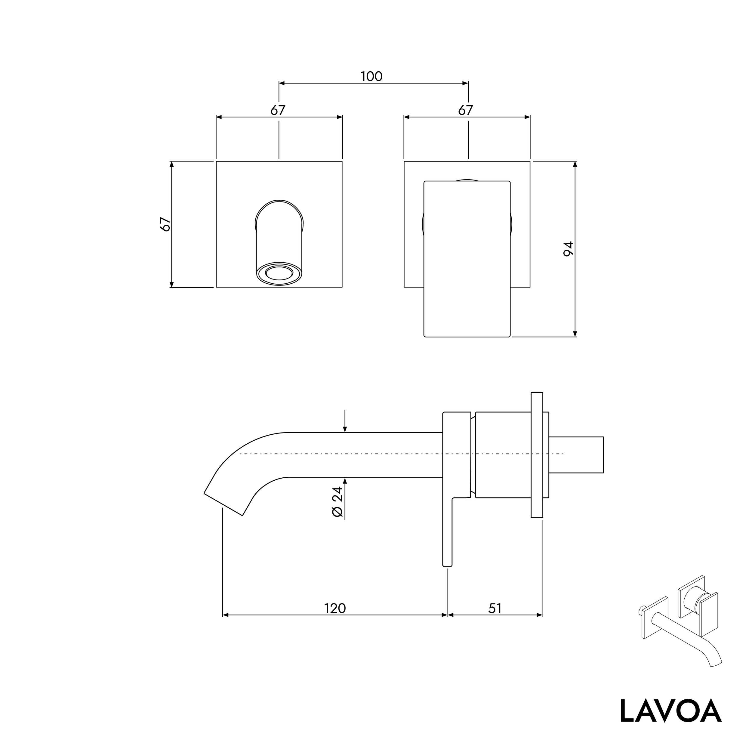 Mitigeur lavabo mural LAVOA