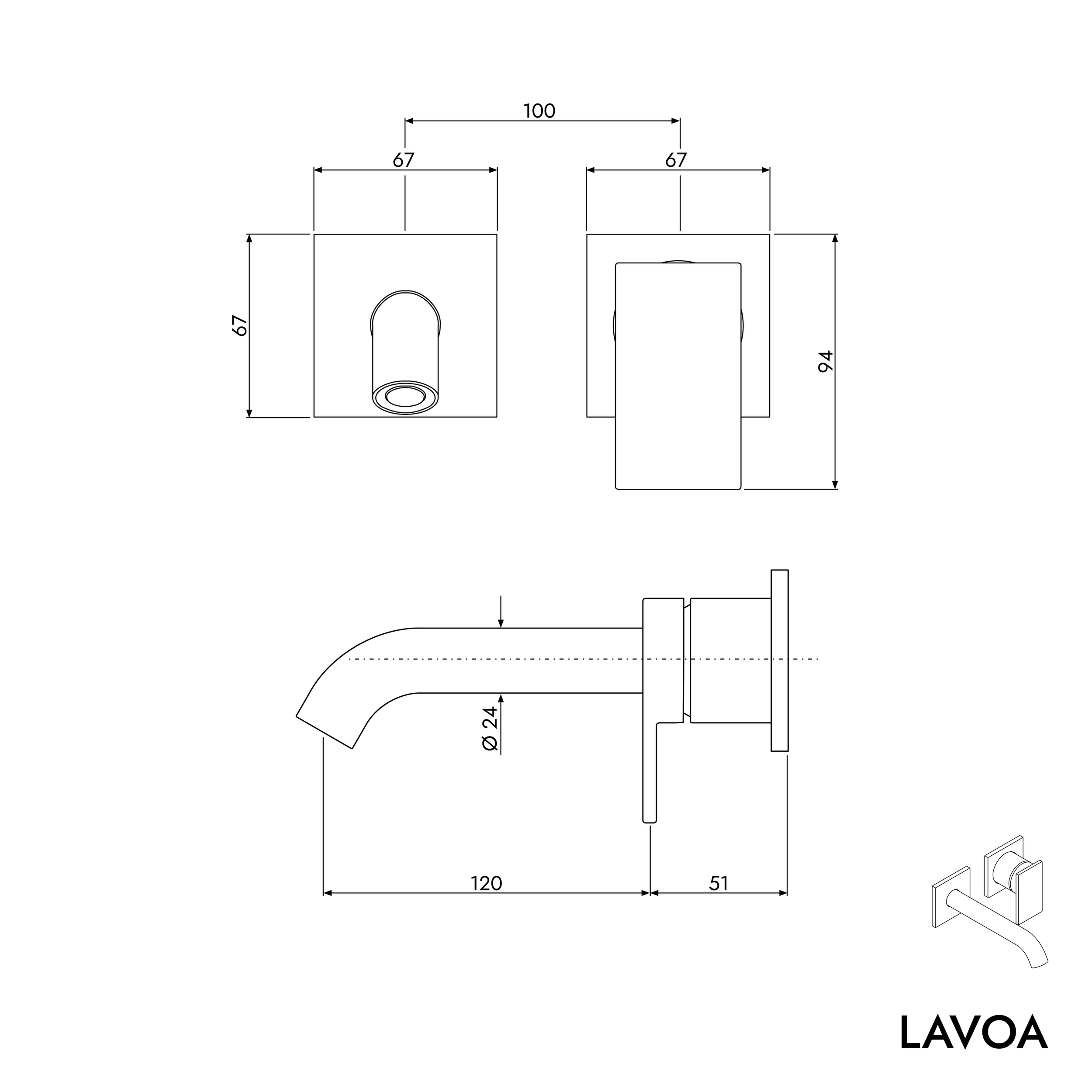 Mitigeur lavabo mural LAVOA