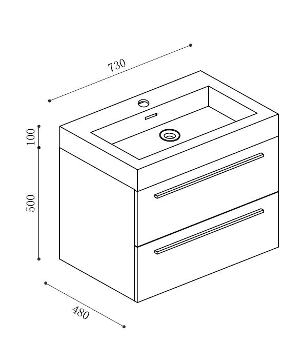 Meuble de salle de bains T730 blanc avec lavabo encastré