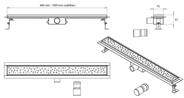 Caniveau de douche en acier inoxydable GT01