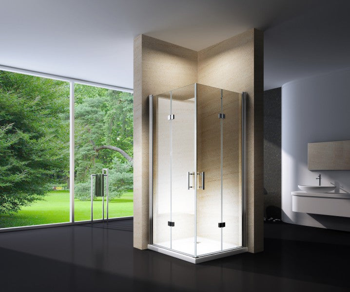 Cabine de douche accès d'angle porte pliante en verre véritable NANO EX213, 80 x 80 x 195cm sans receveur