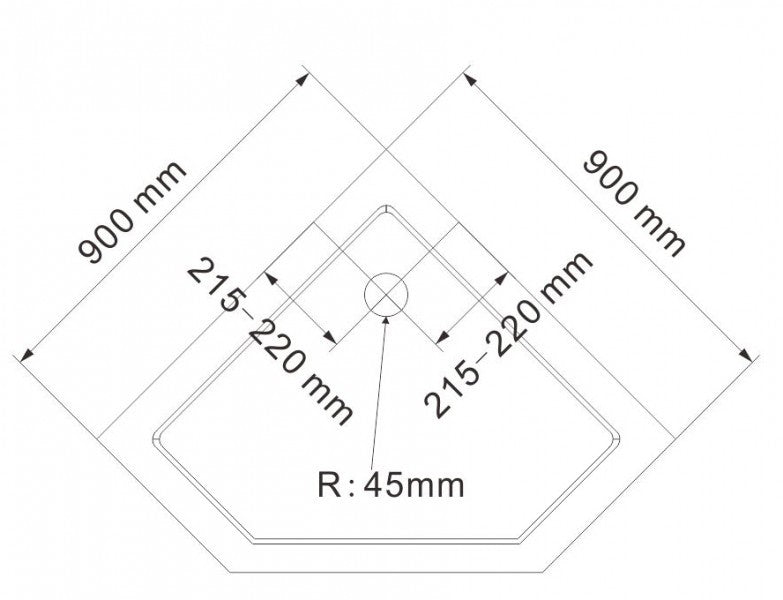 Receveur de douche pentagonal - 90 x 90 cm - avec système d'évacuation