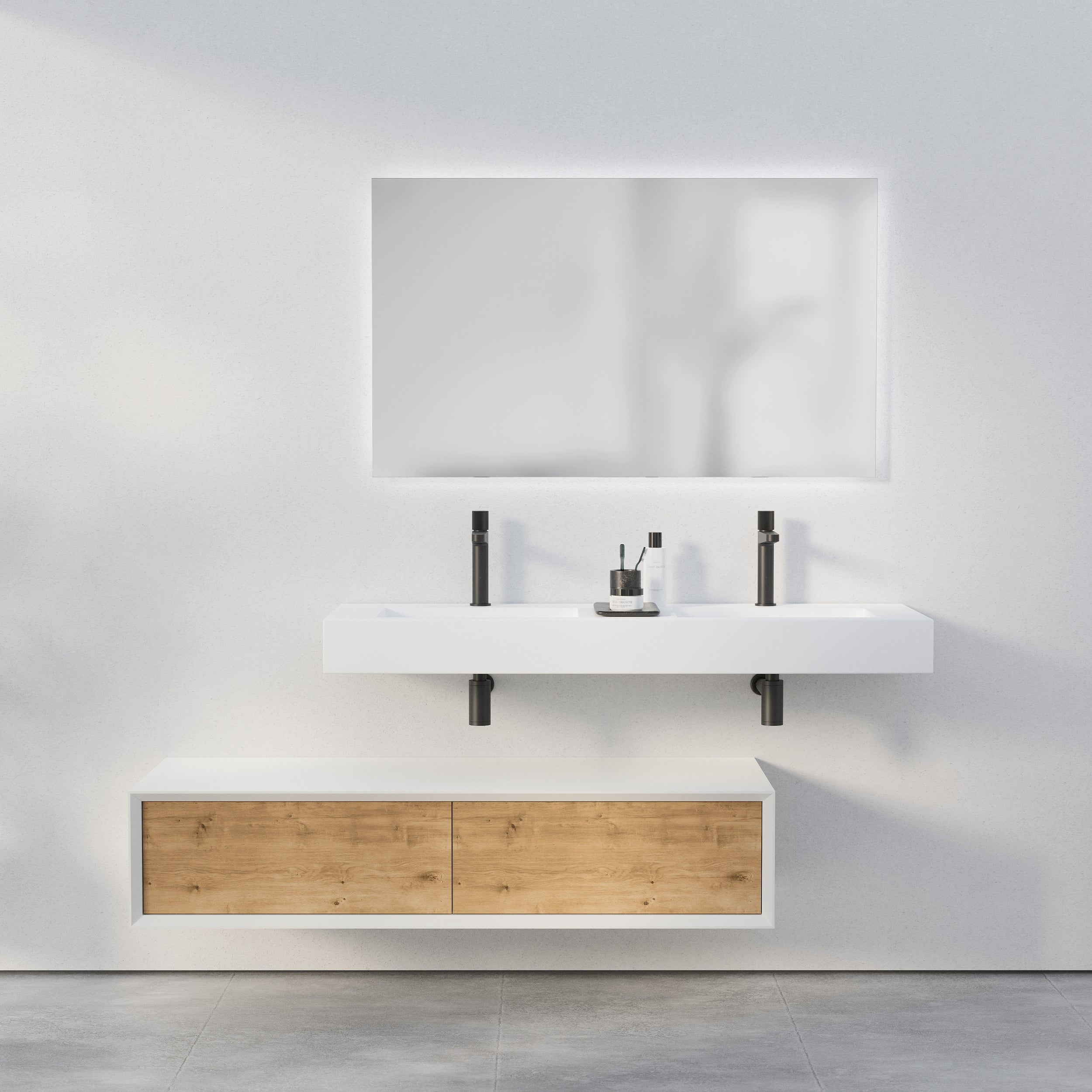 Meuble de salle de bain Sideboard Fiona Slim 140 cm blanc mat