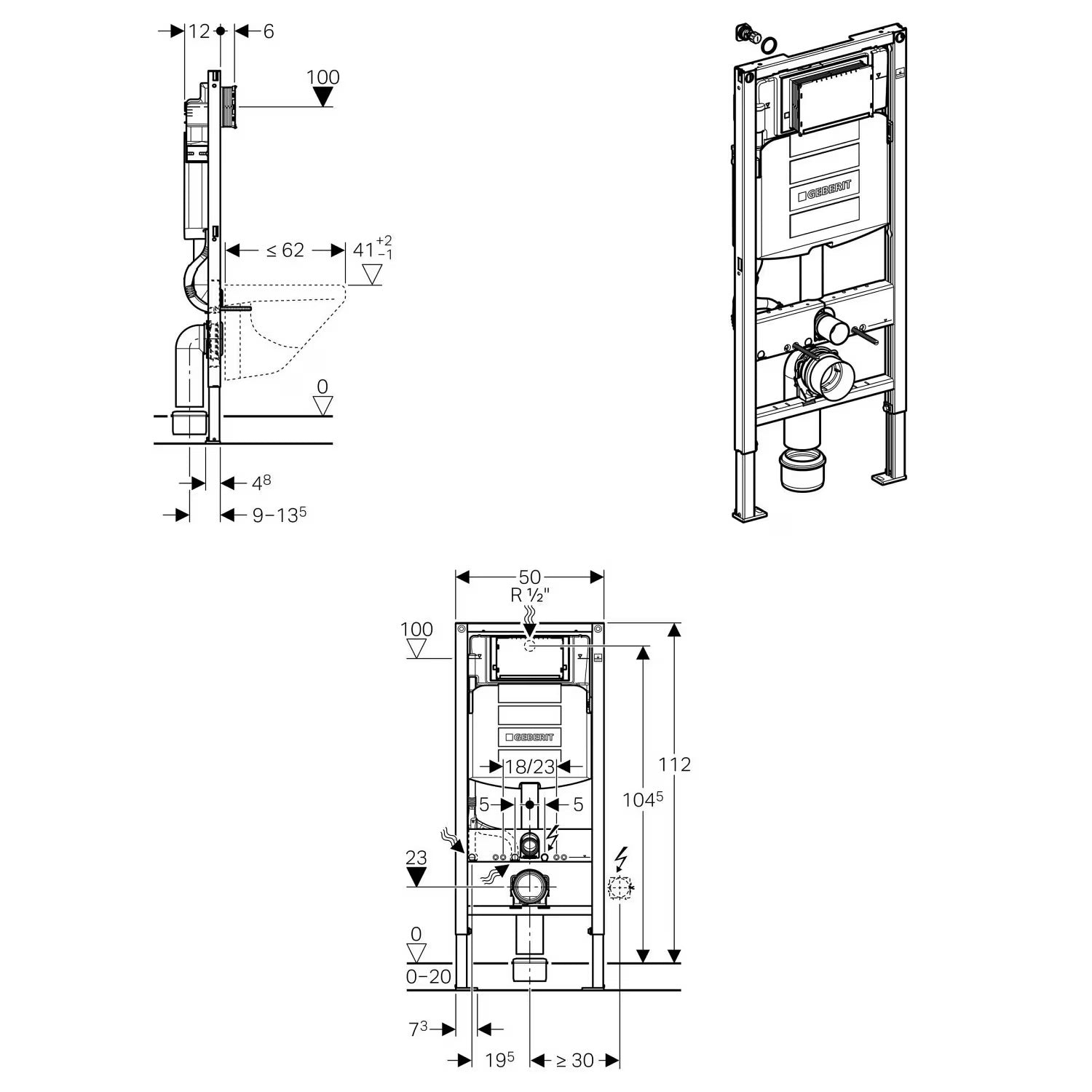 Ensemble complet WC-douche PRO+1104 avec élément de paroi Geberit Duofix