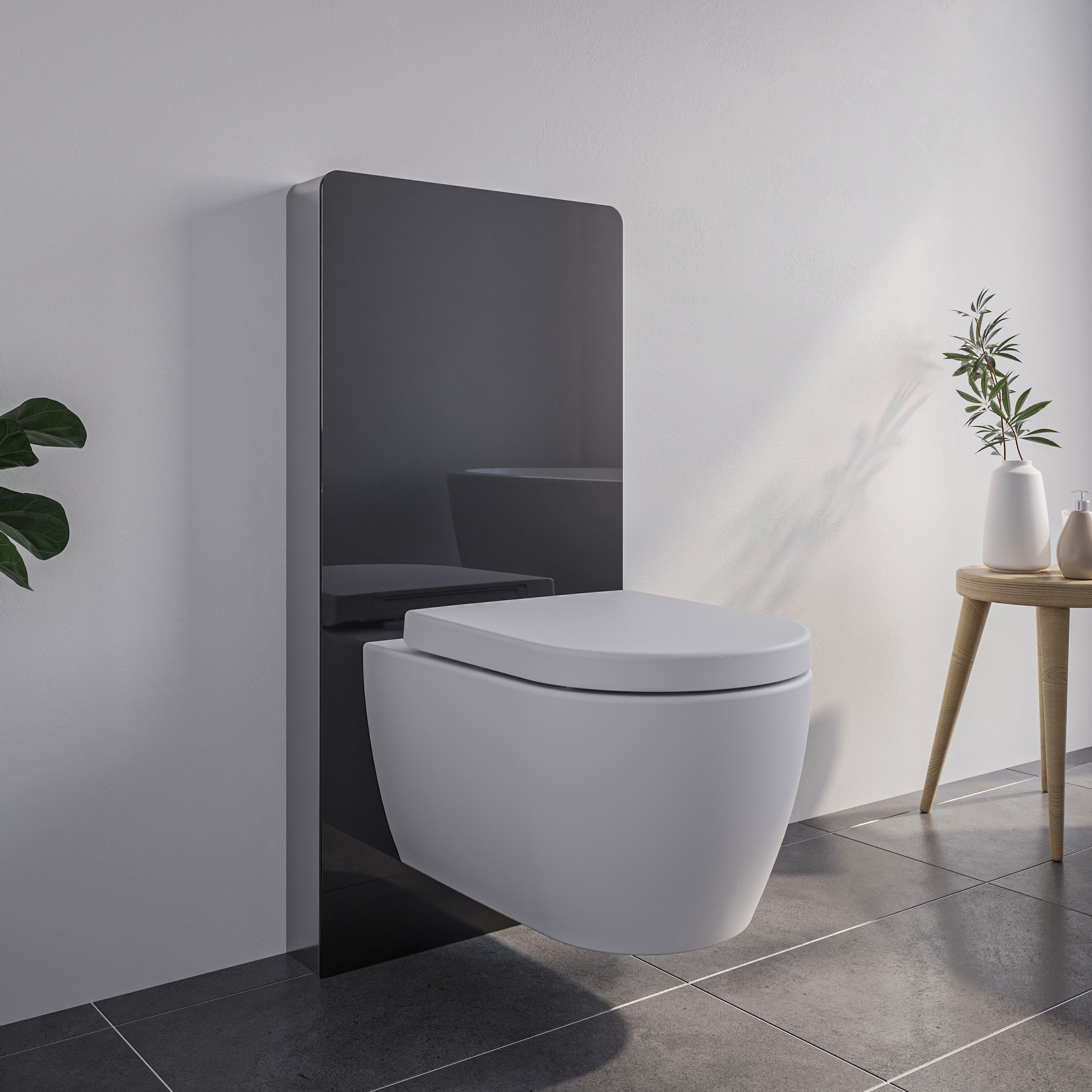 BERNSTEIN Module Sanitaire WC Suspendu Verre Noir 100,3x48,3x10,8 Cm – Capteur Sans Contact, Rinçage Hygiénique