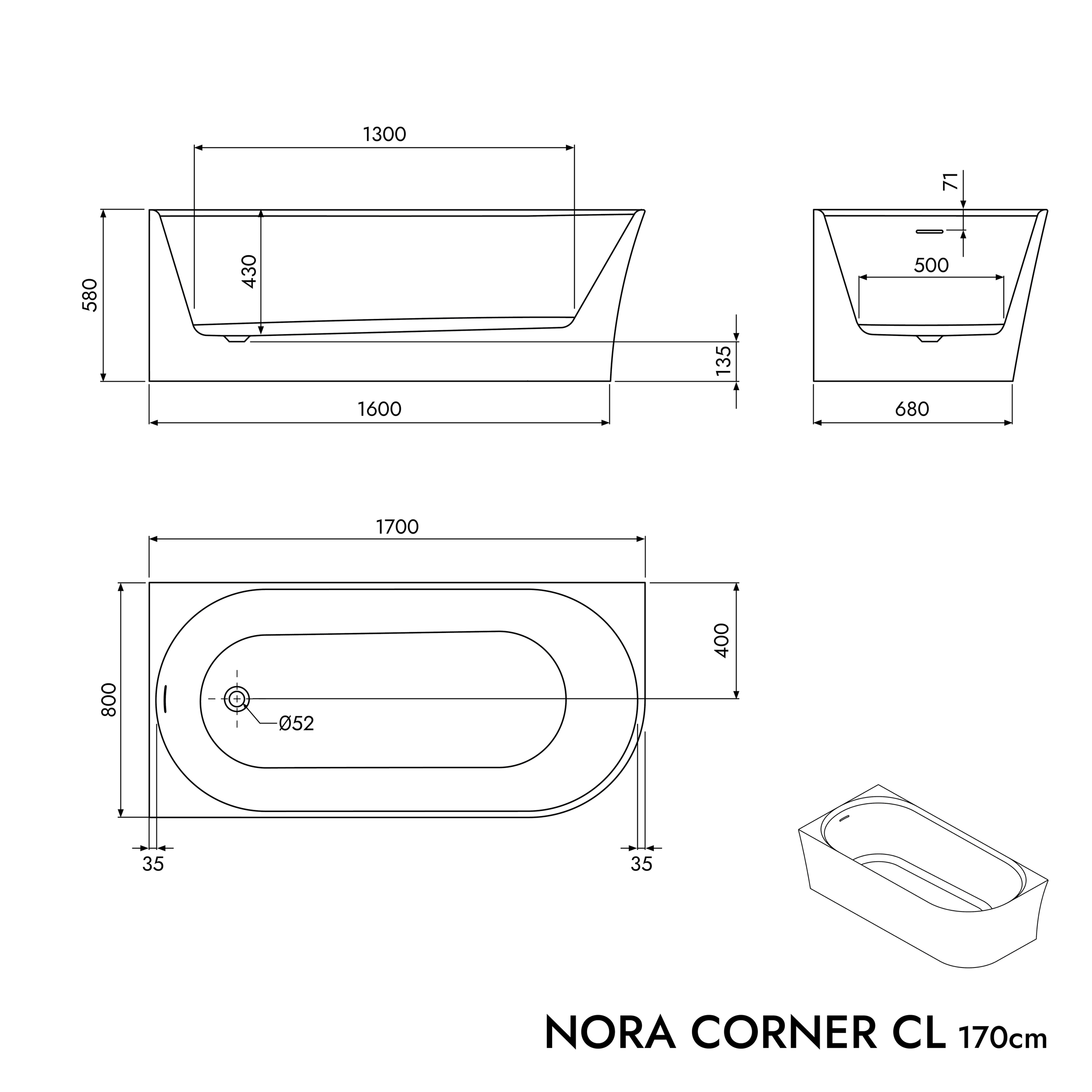 Baignoire îlot gain de place NORA CORNER