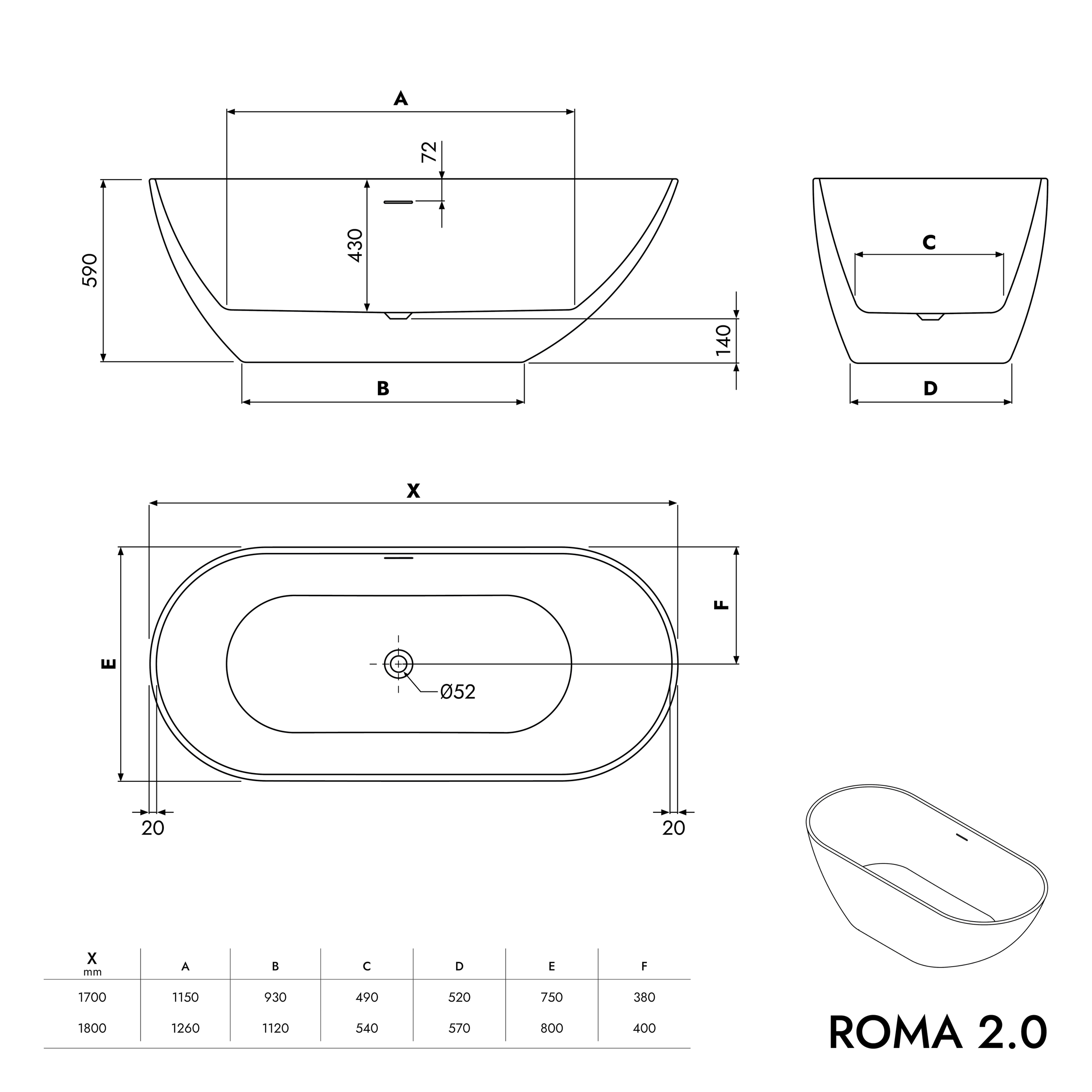 Baignoire îlot ROMA 2.0