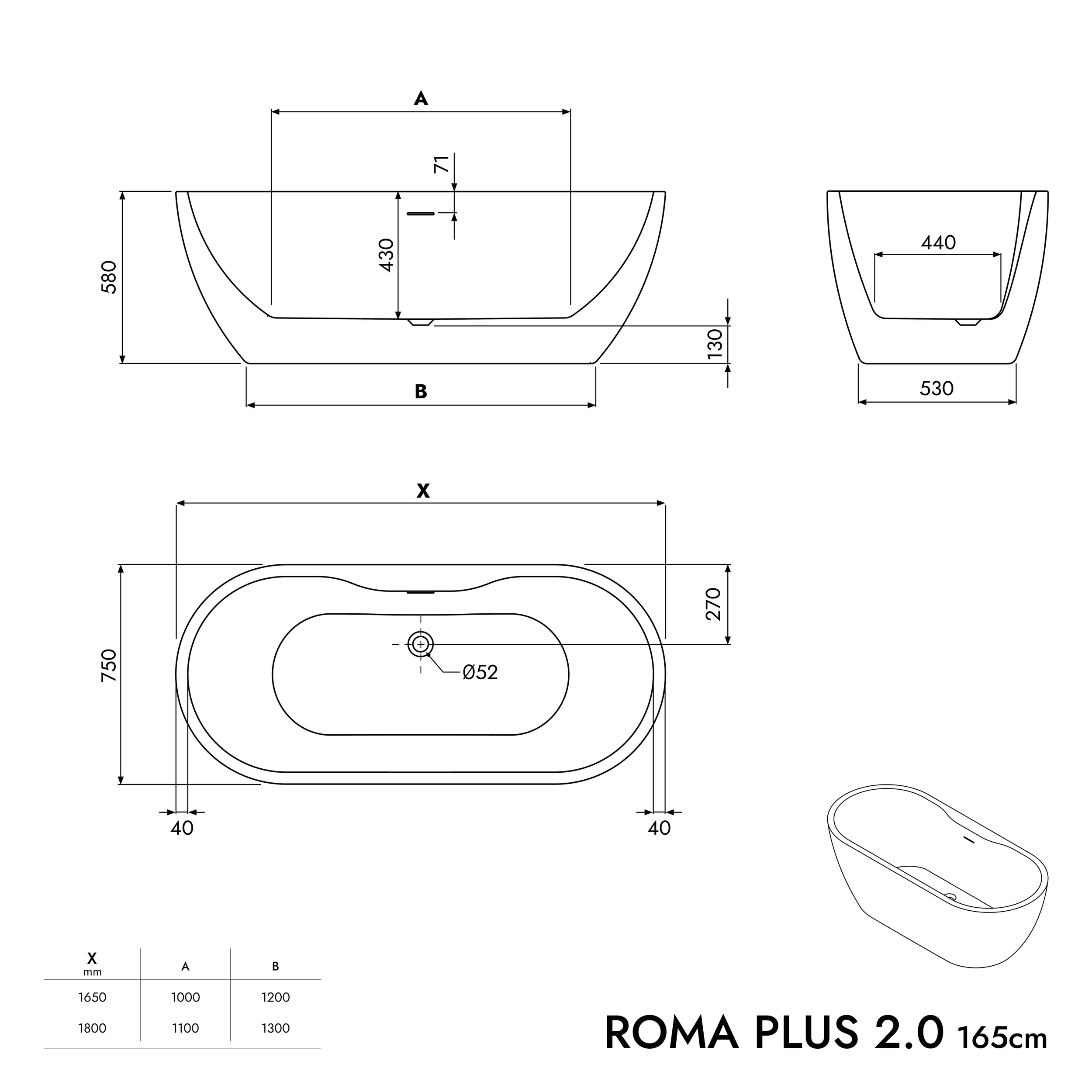 Baignoire îlot ROMA PLUS 2.0