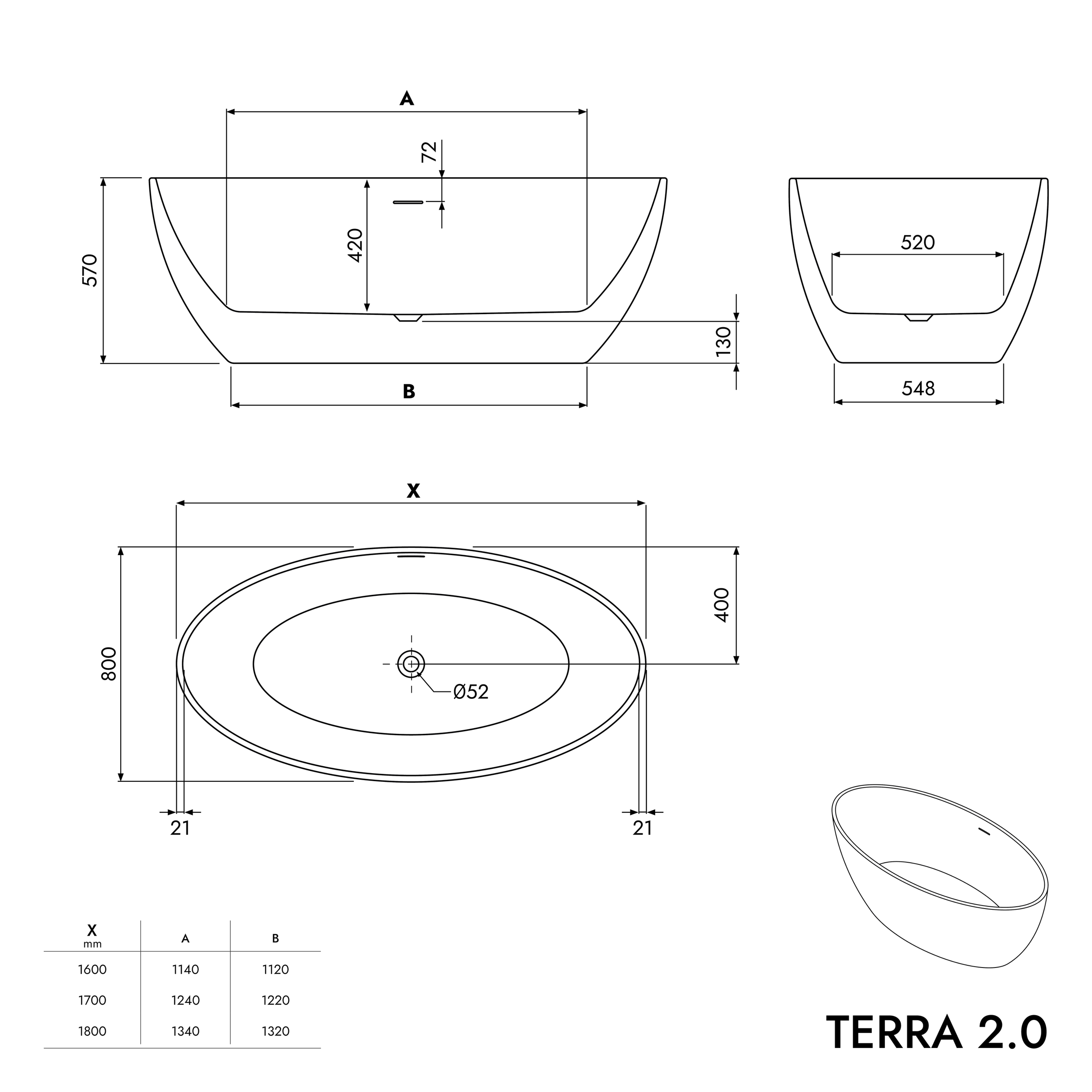 Baignoire autoportante TERRA 2.0