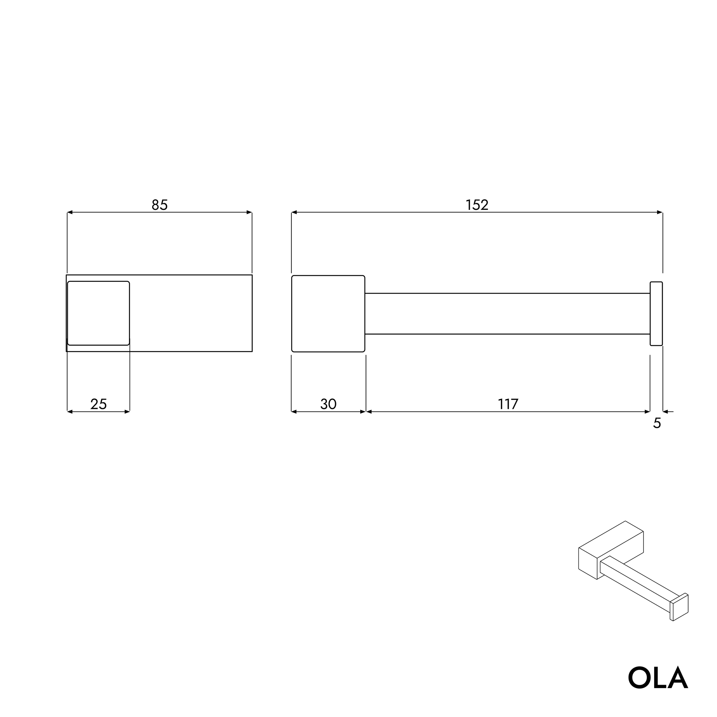 Porte-papier toilette OLA - avec tablette - Inox - env. 15,5 x 9,5 cm - Carré - couleur au choix