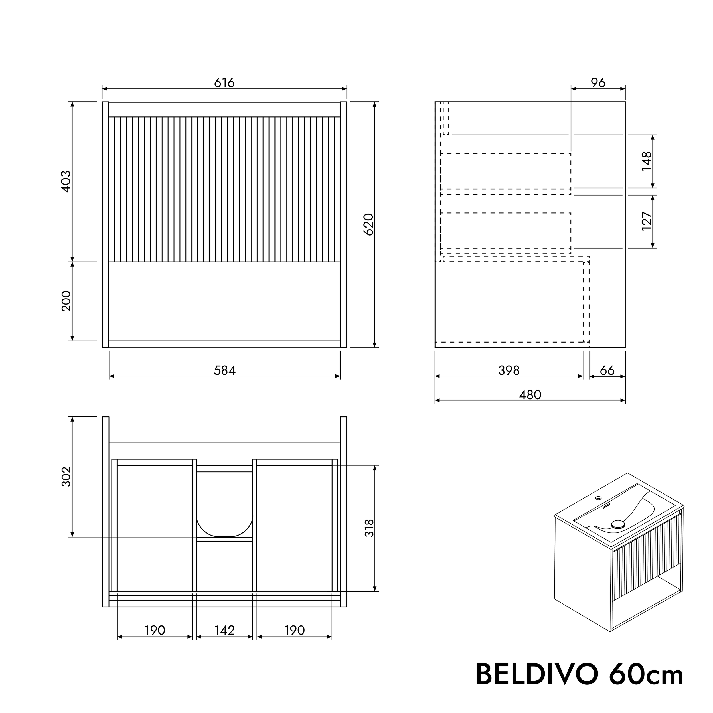 Ensemble meubles salle de bain BELDIVO 60 cm
