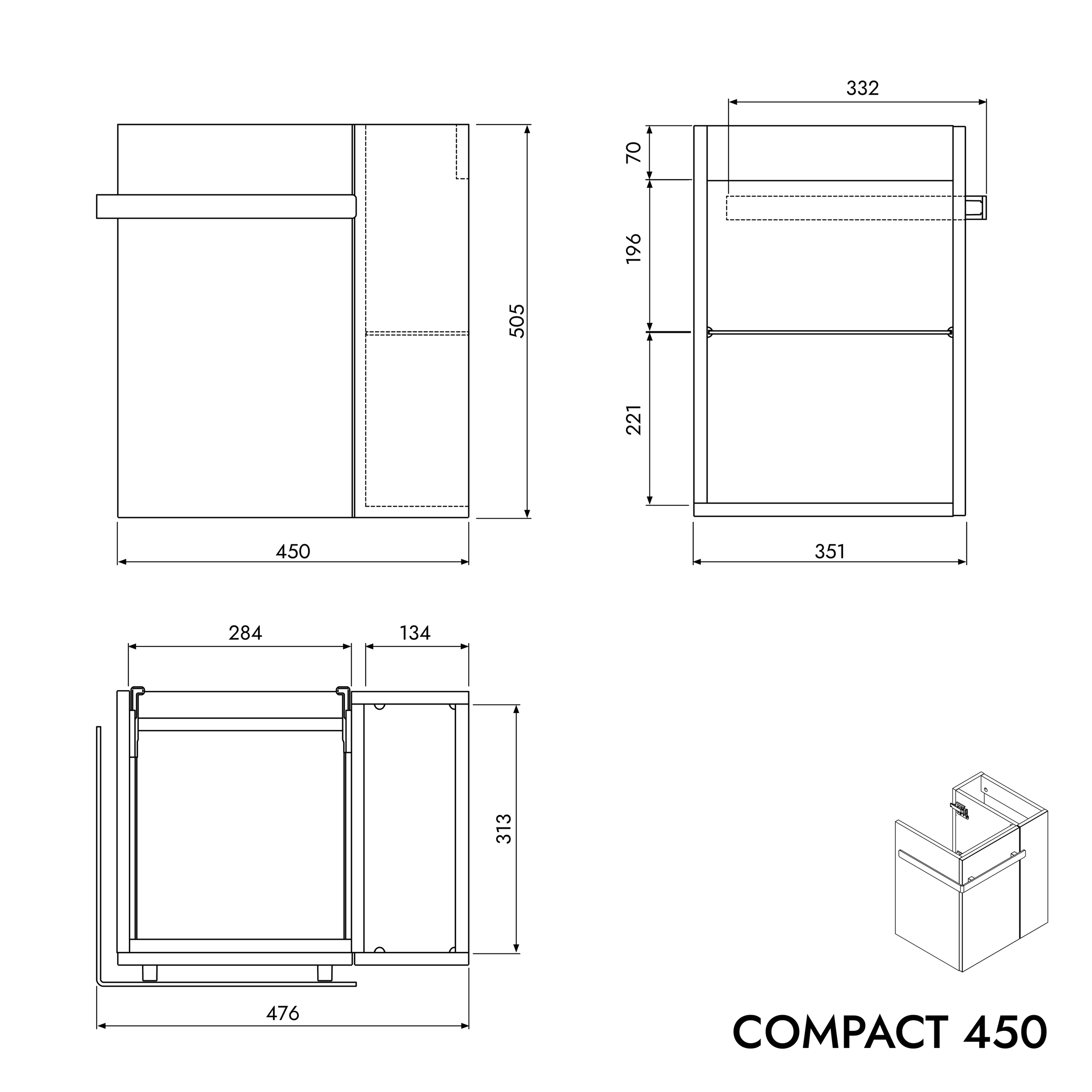 Meuble sous-lavabo pour WC invités COMPACT 450