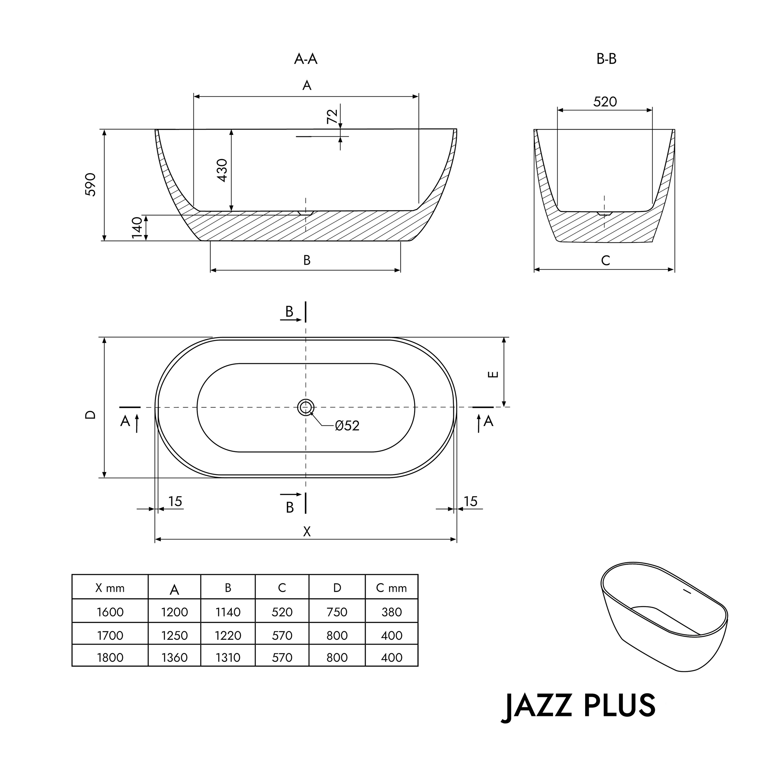 Baignoire îlot JAZZ PLUS 2.0 - Acrylique