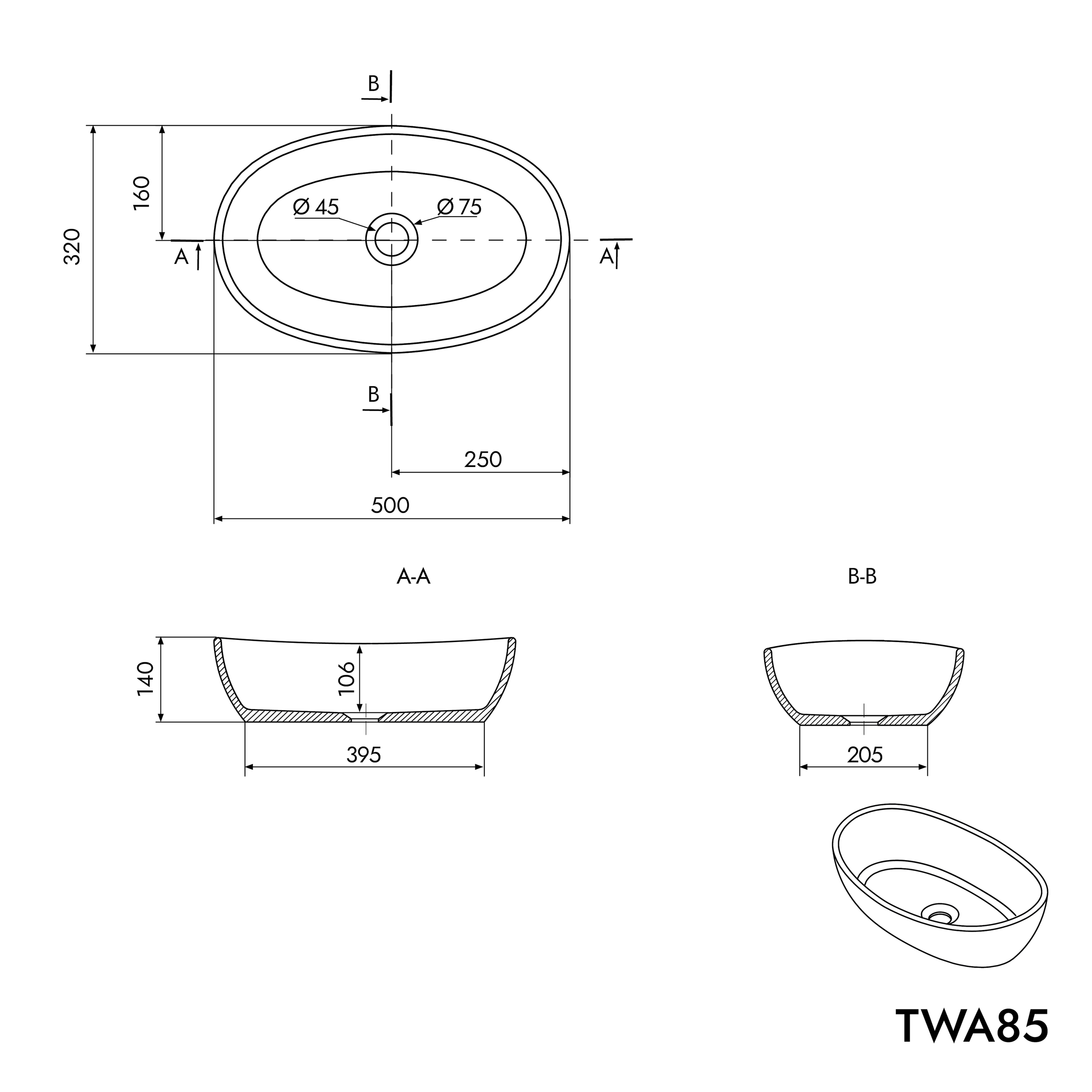 Lavabo à poser TWA85