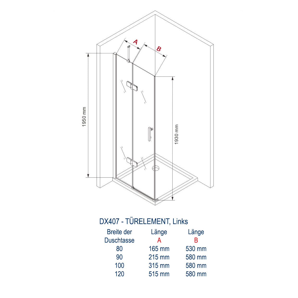 Cabine de douche d'angle avec portes battantes DX407