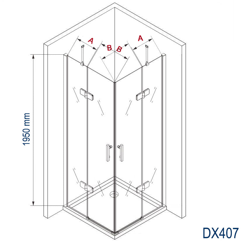 Cabine de douche d'angle avec portes battantes DX407