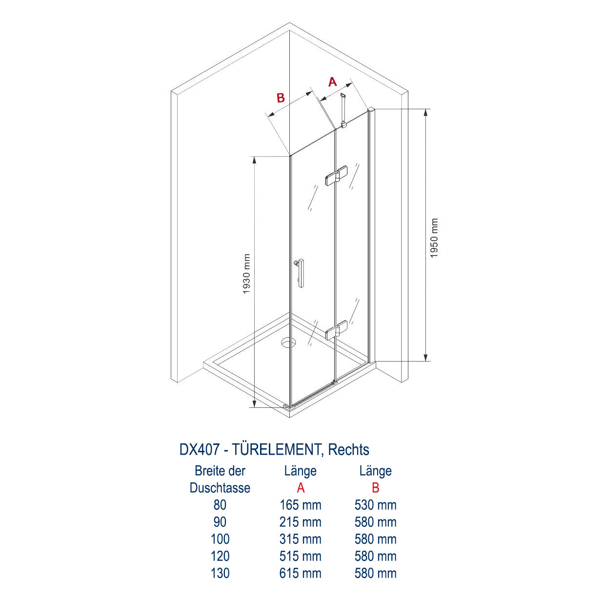 Cabine de douche d'angle avec portes battantes DX407