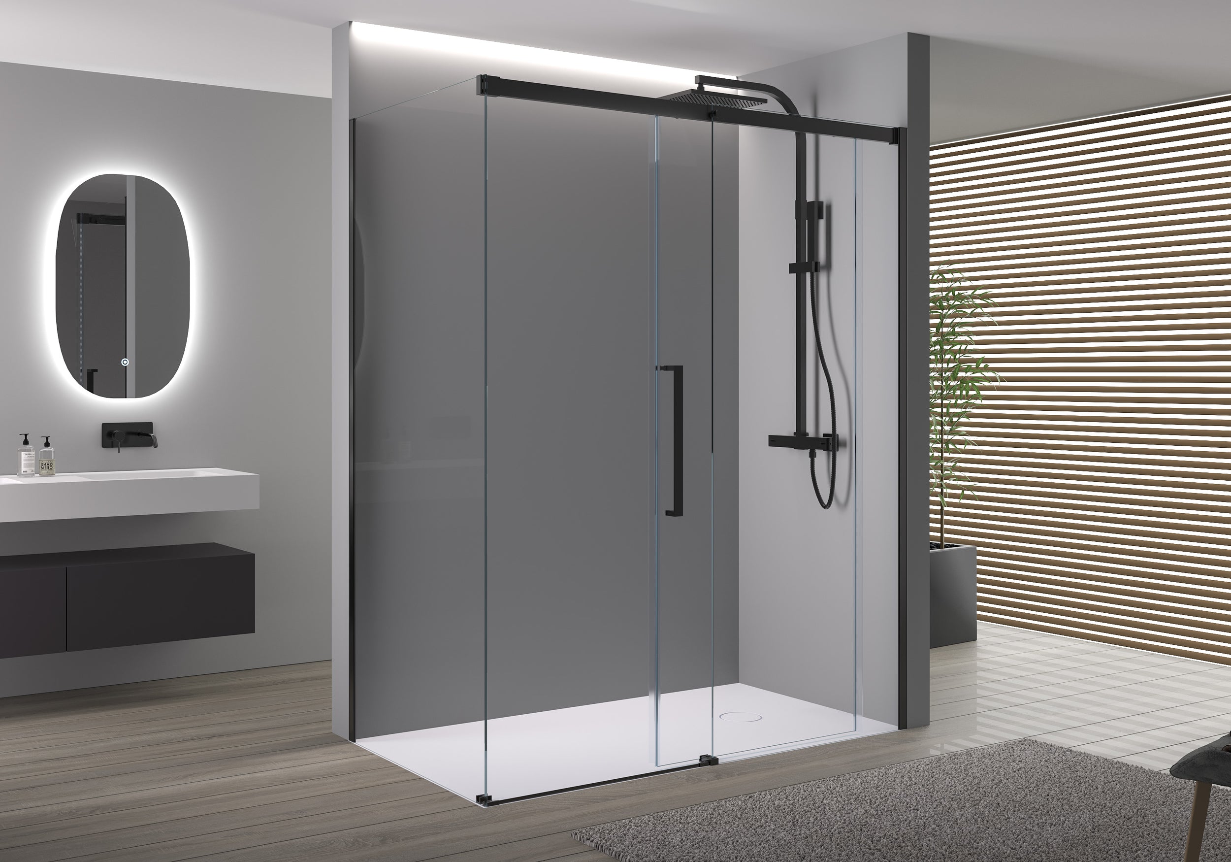 Paroi de douche DX906 FLEX -  porte coulissante noir mat - dimensions au choix