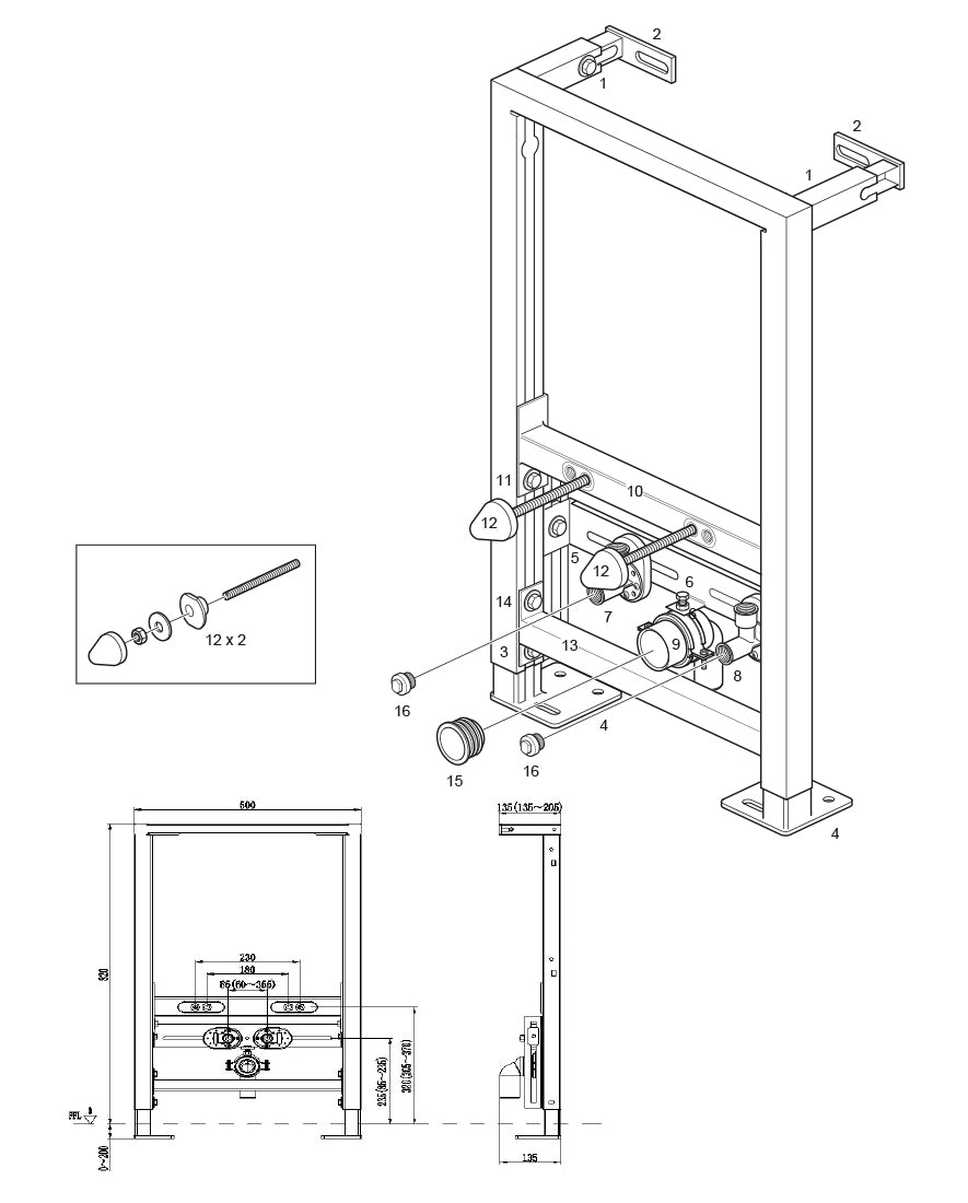 Bâti-support mural pour bidet suspendu Bernstein G30013A