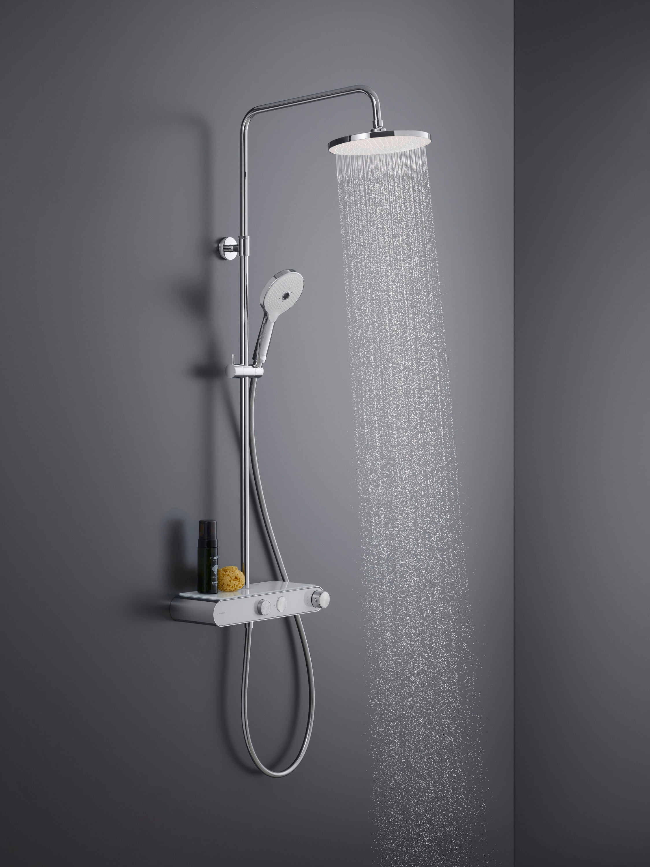 Duravit Shower System avec thermostat, tablette en verre, 3 types de jets et fonction MinusFlow - chrome/blanc