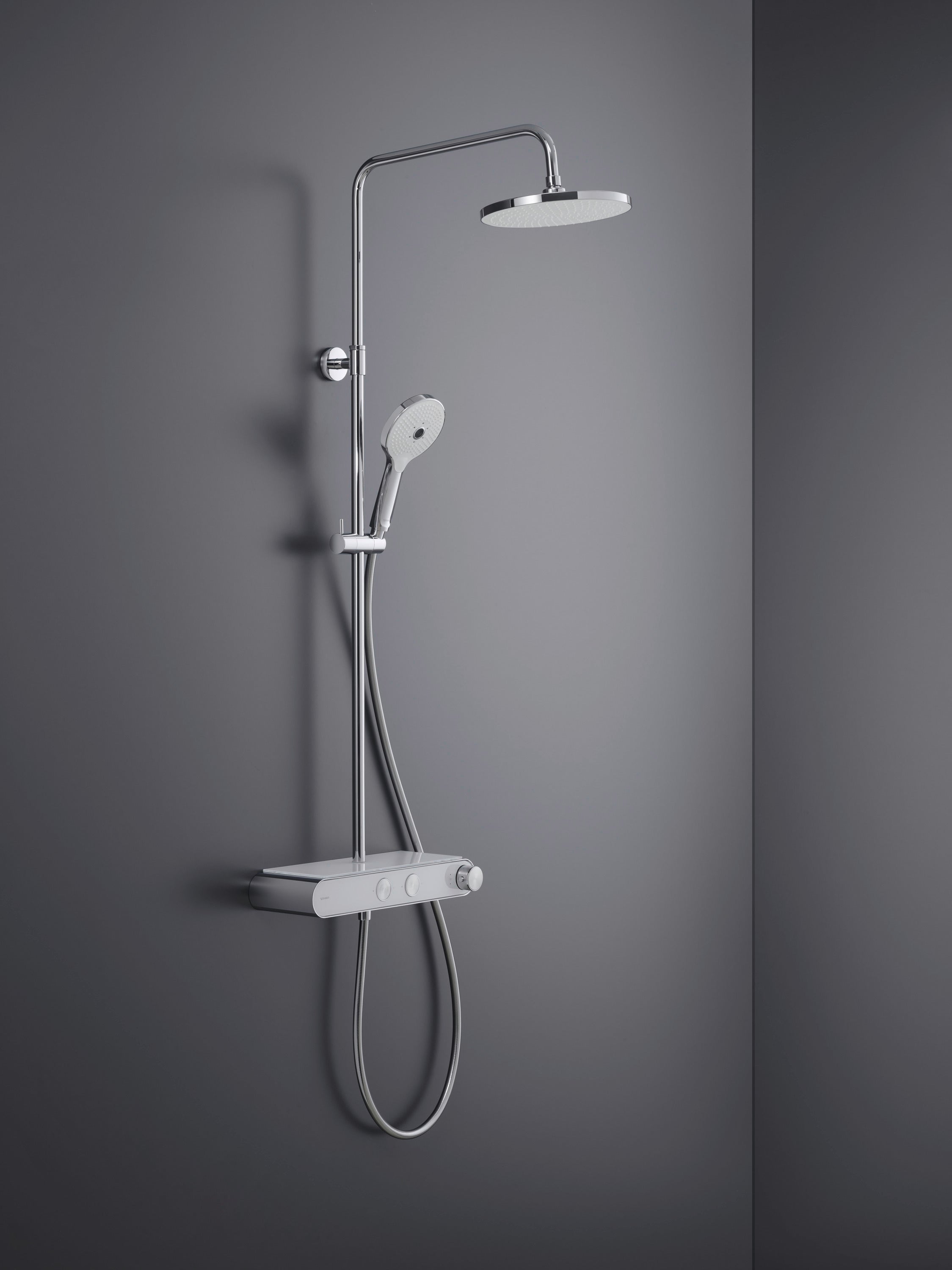 Duravit Shower System avec thermostat, tablette en verre, 3 types de jets et fonction MinusFlow - chrome/blanc