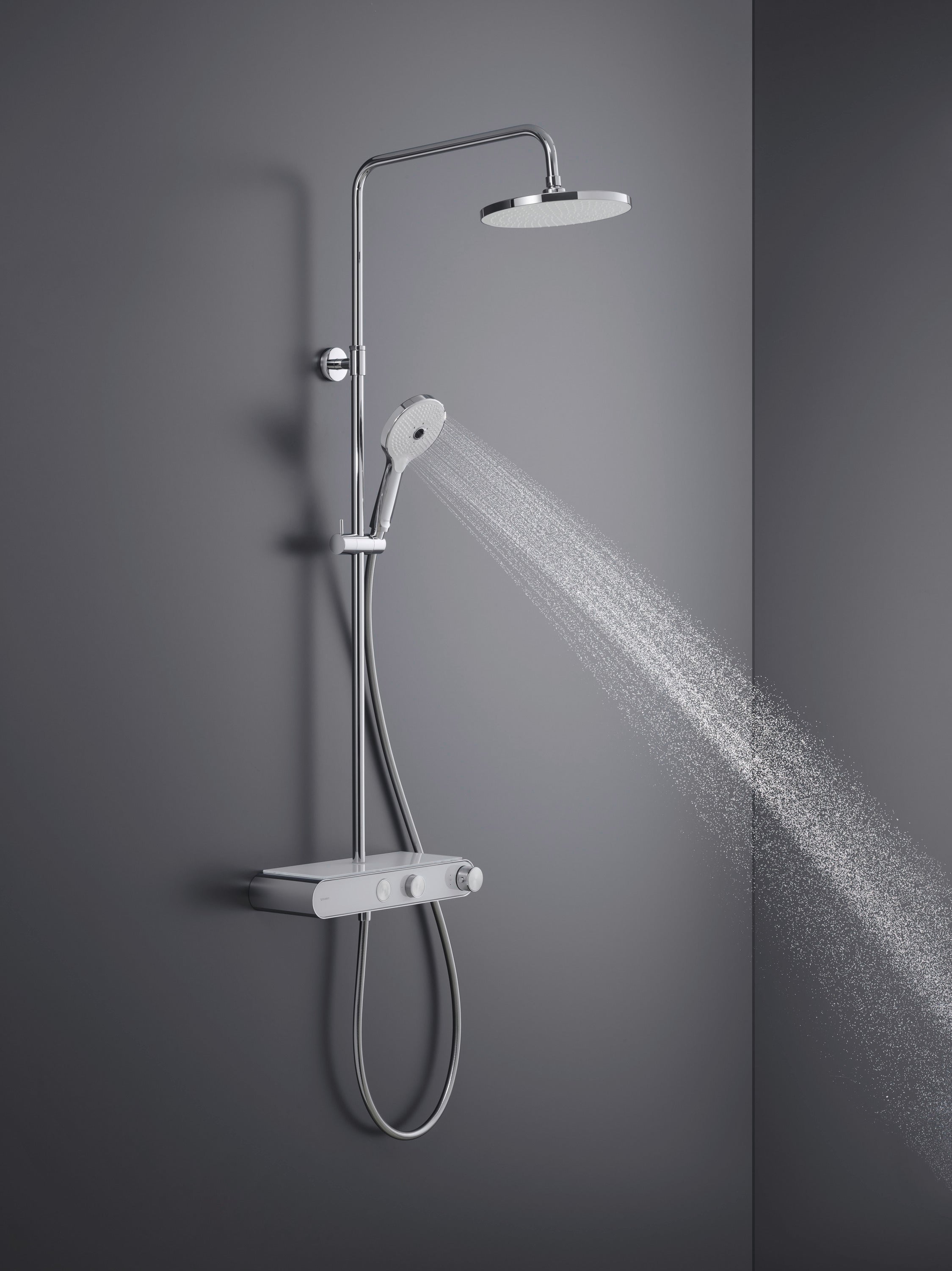 Duravit Shower System avec thermostat, tablette en verre, 3 types de jets et fonction MinusFlow - chrome/blanc