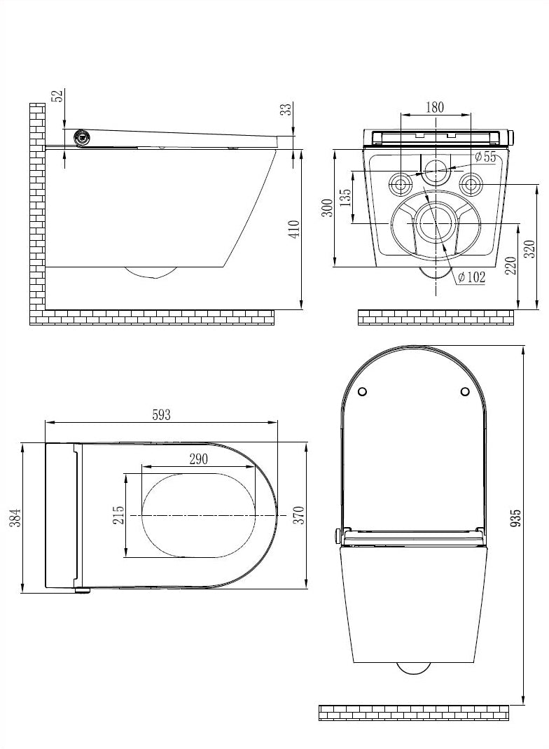 WC japonais lavant PREMIUM 1102 noir mat en céramique - Système complet