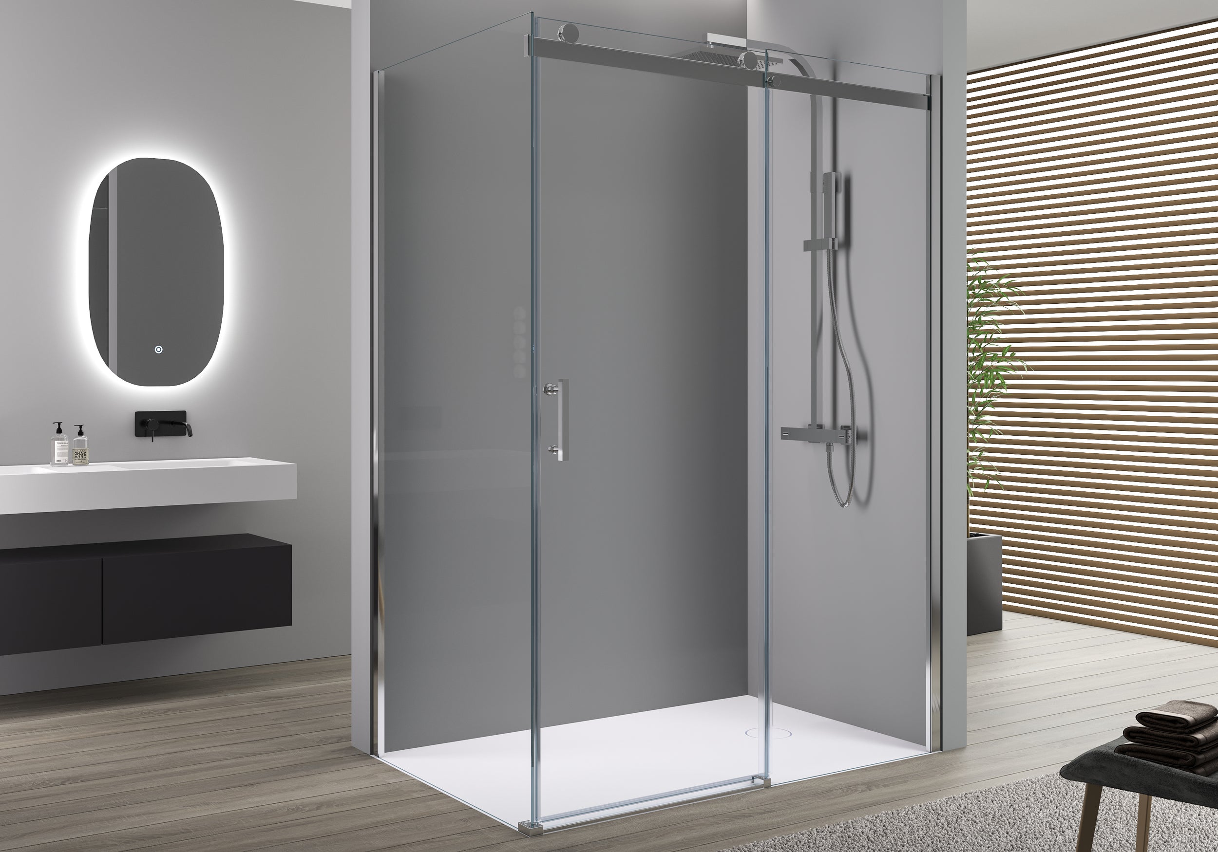 Paroi de douche fixe et porte coulissante EX806 - en verre de sécurité NANO - 90 x 120 x 195 cm