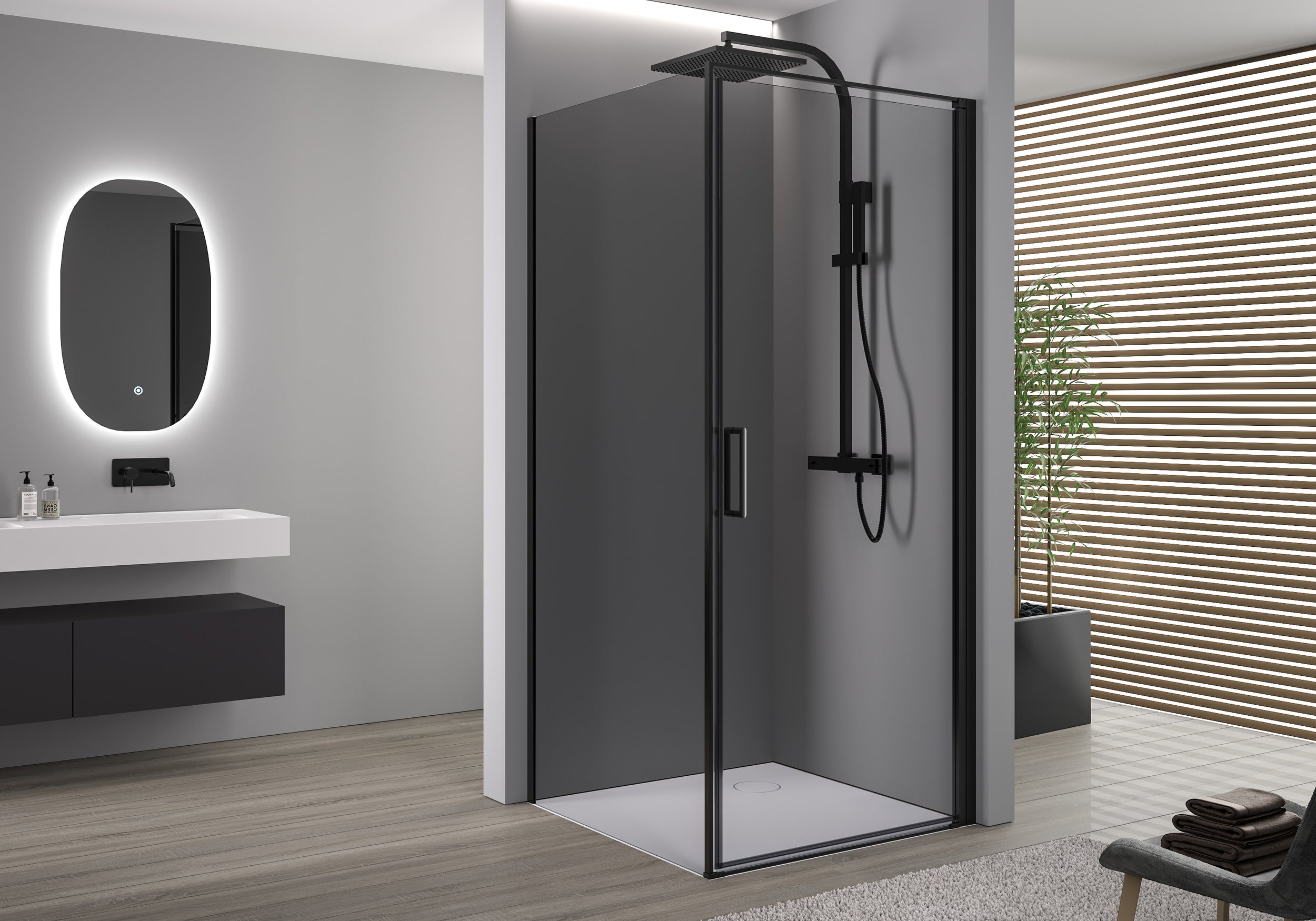 Paroi de douche d'angle avec porte pivotante NT416 - noir mat