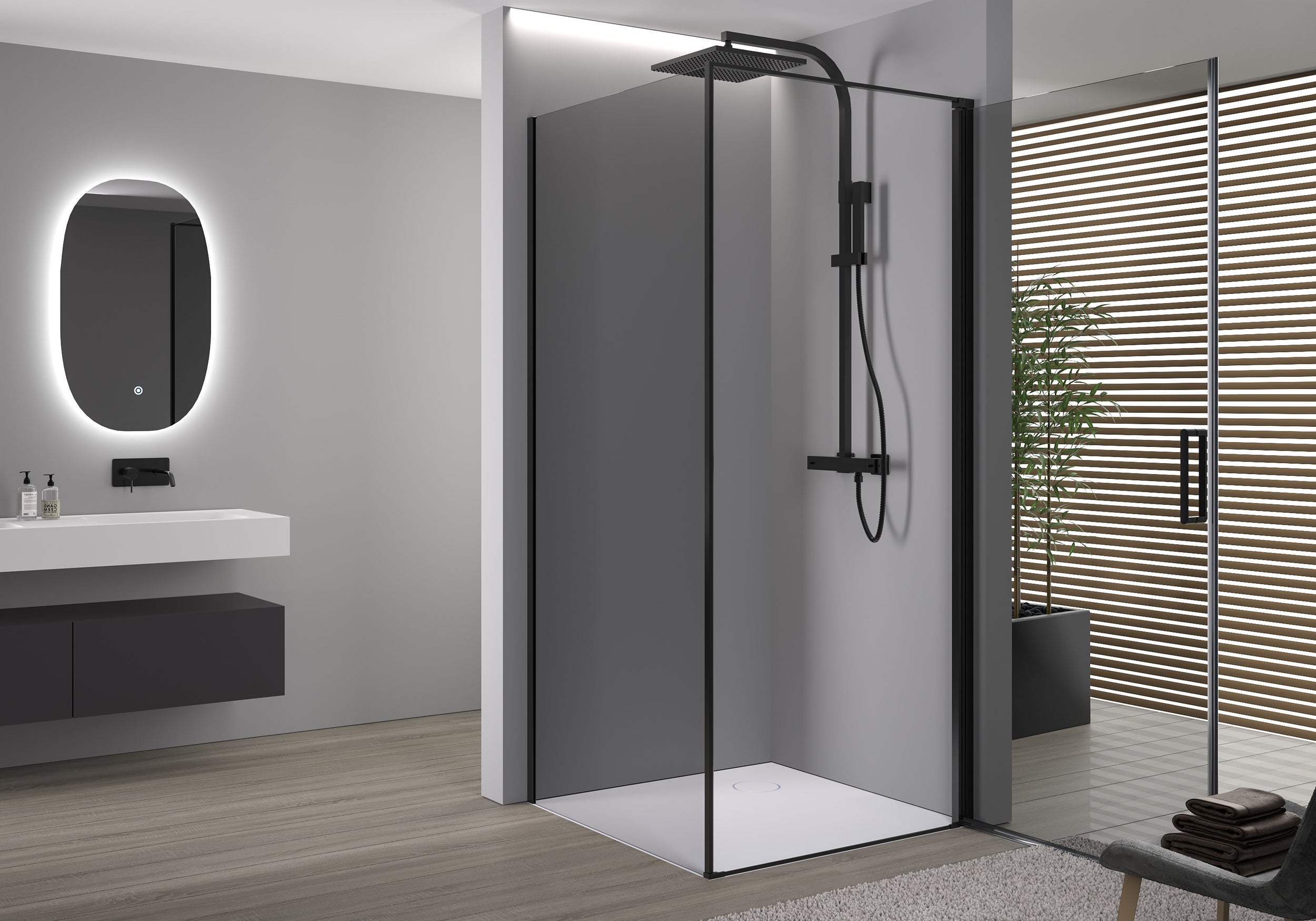 Paroi de douche d'angle avec porte pivotante NT416 - noir mat