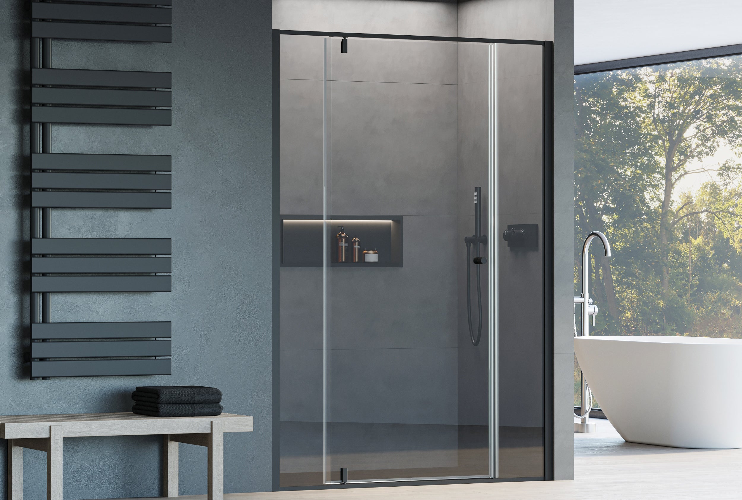 Paroi de douche en niche avec porte pivotante NT607 FLEX - Verre Nano 6 mm  - Couleur et largeur au choix