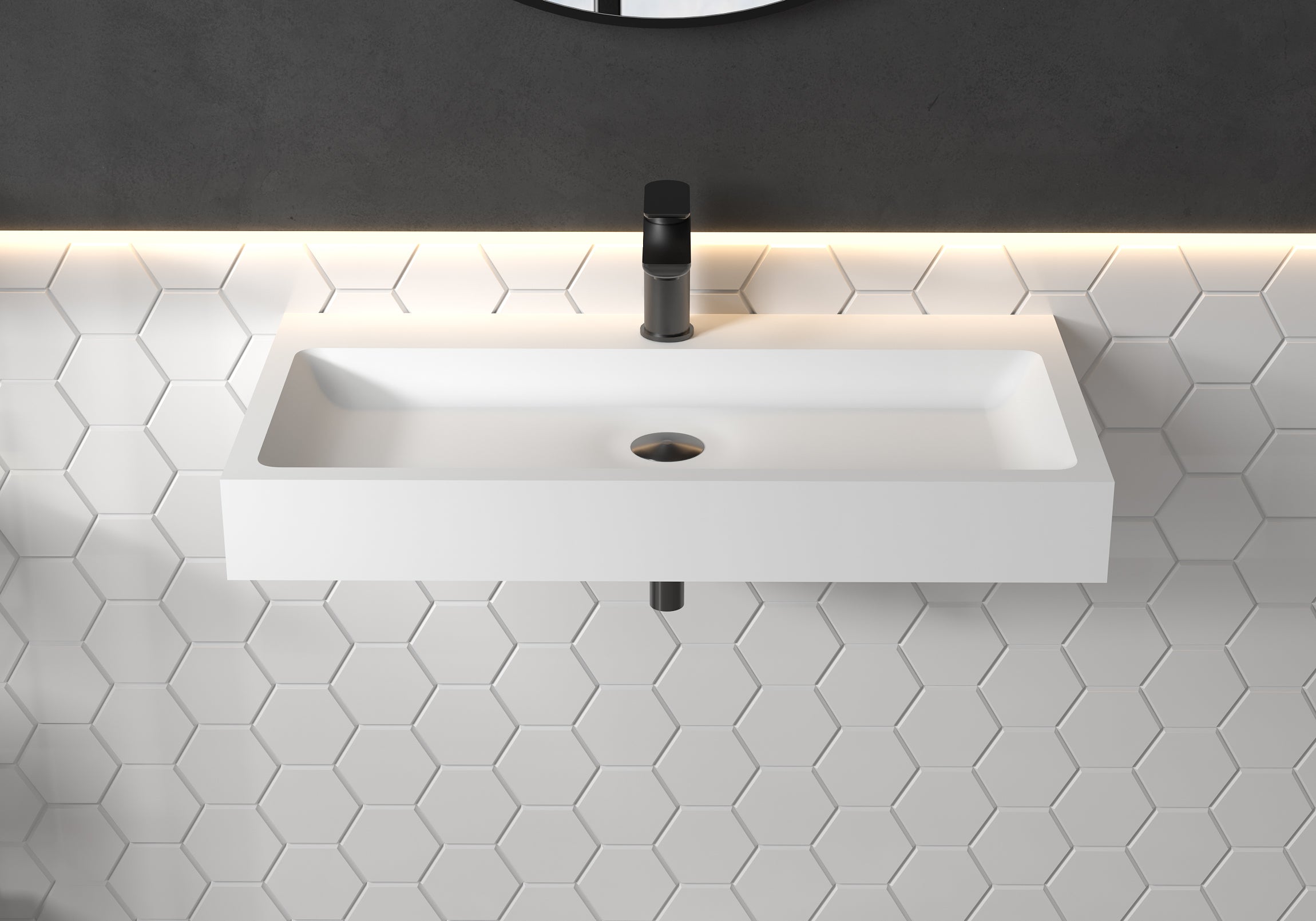 Lavabo à poser ou à suspendre PB2143 en pierre de synthèse (Solid Stone) – blanc mat – 80 x 42 x 10 cm