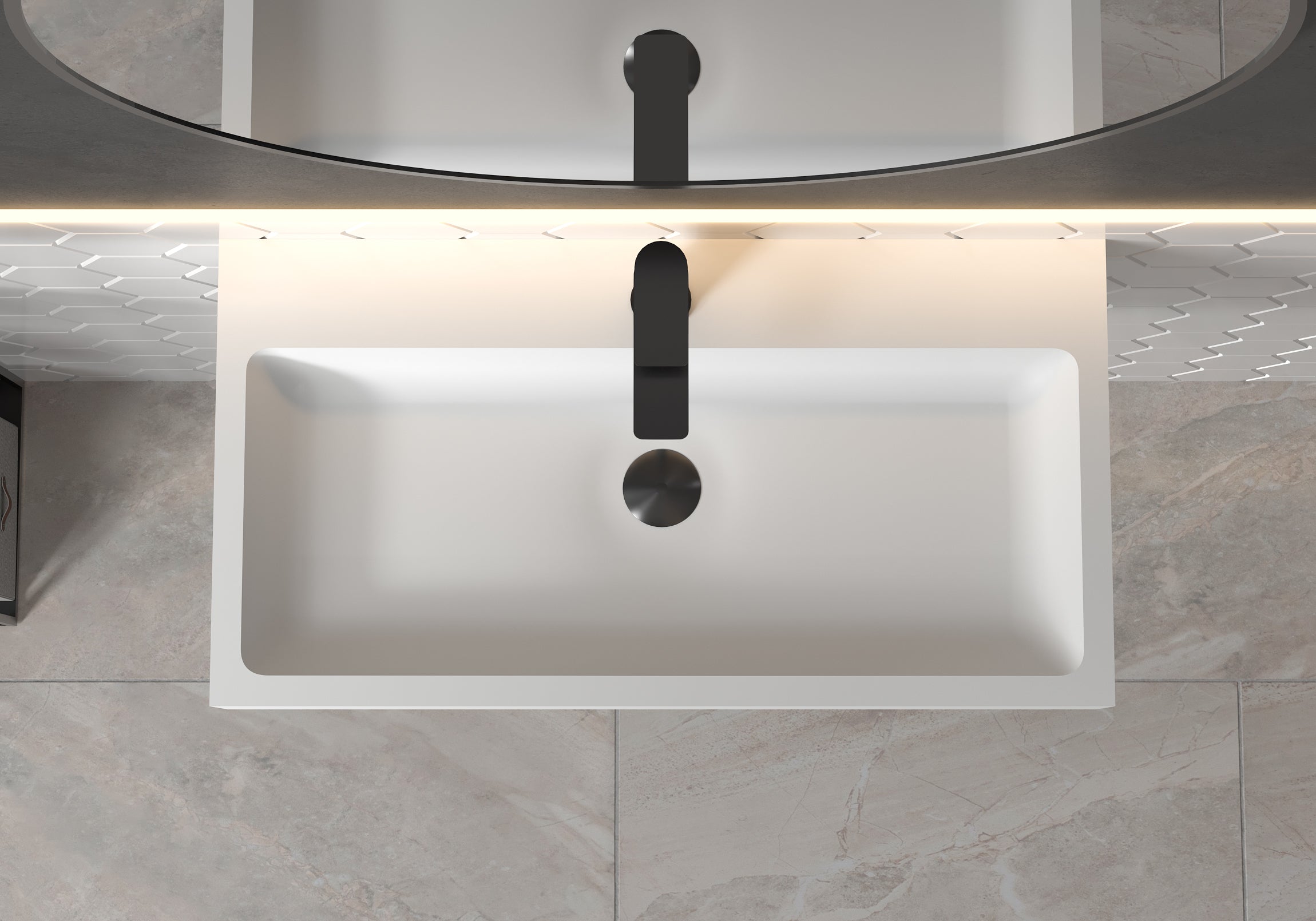 Lavabo à poser ou à suspendre PB2143 en pierre de synthèse (Solid Stone) – blanc mat – 80 x 42 x 10 cm