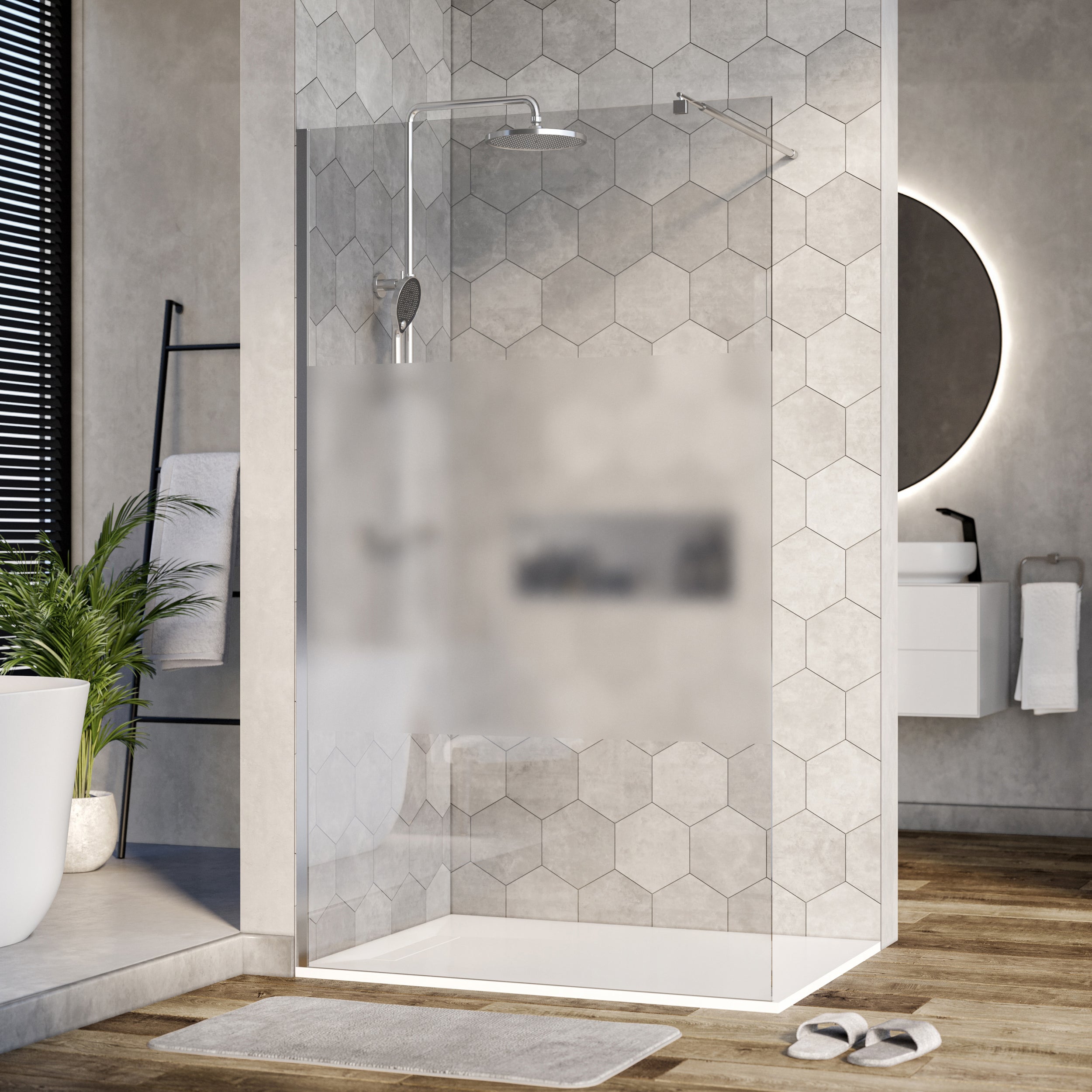 Paroi de douche à l'italienne EX101 -  Verre trempé Nano 8mm  - Bande de verre dépoli - Largeur au choix