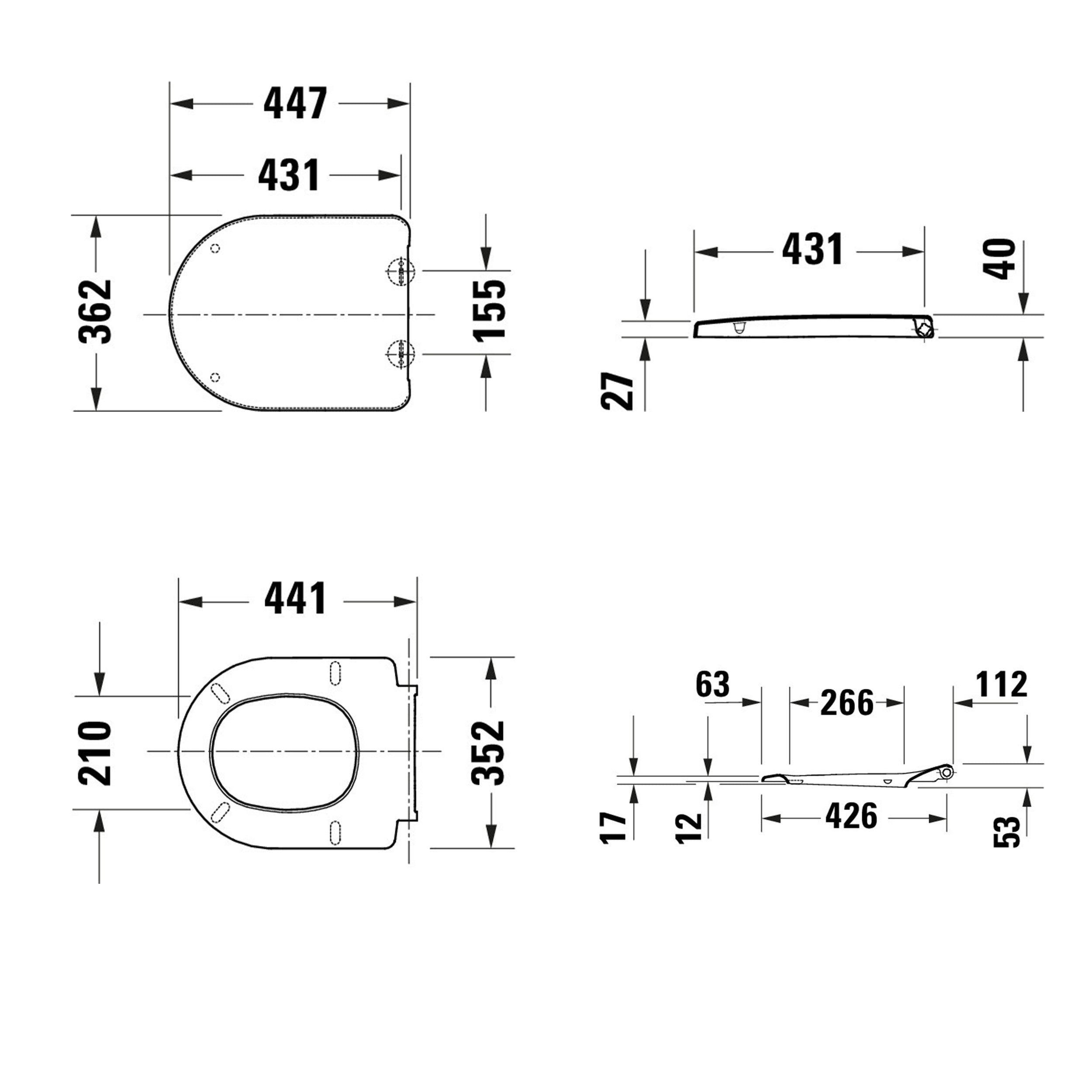 WC suspendu Duravit 540 mm Mino blanc brillant incl. abattant WC - fixation invisible