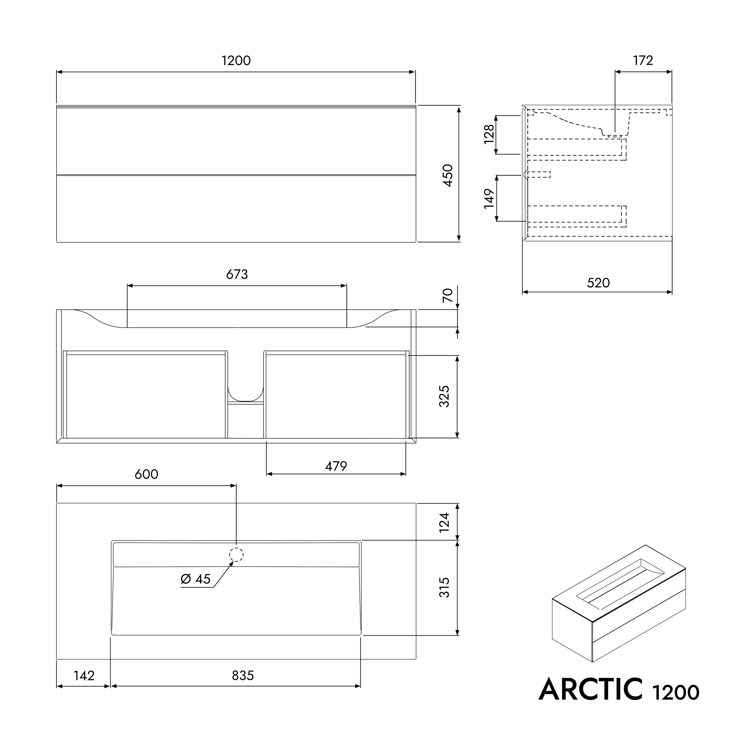 Meuble sous-lavabo ARCTIC 1200