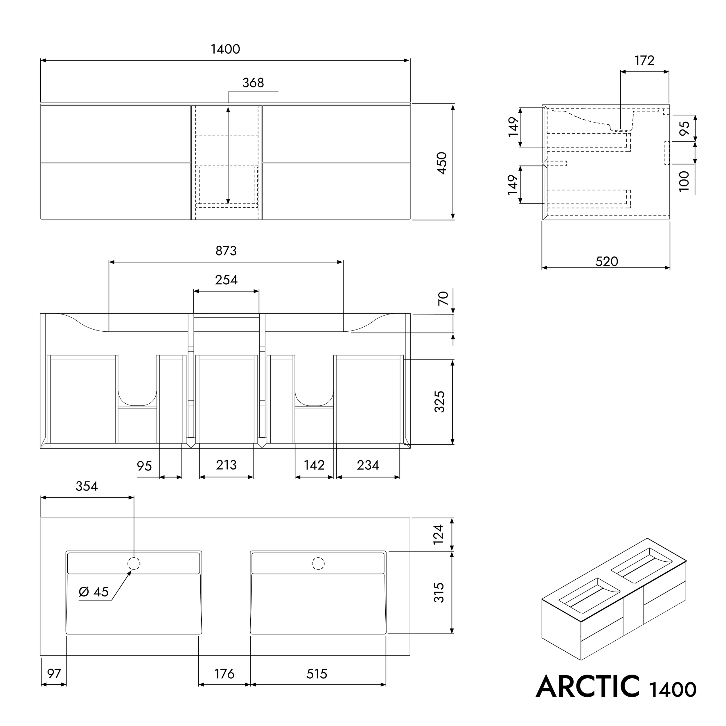 Meuble salle de bain ARCTIC 1400