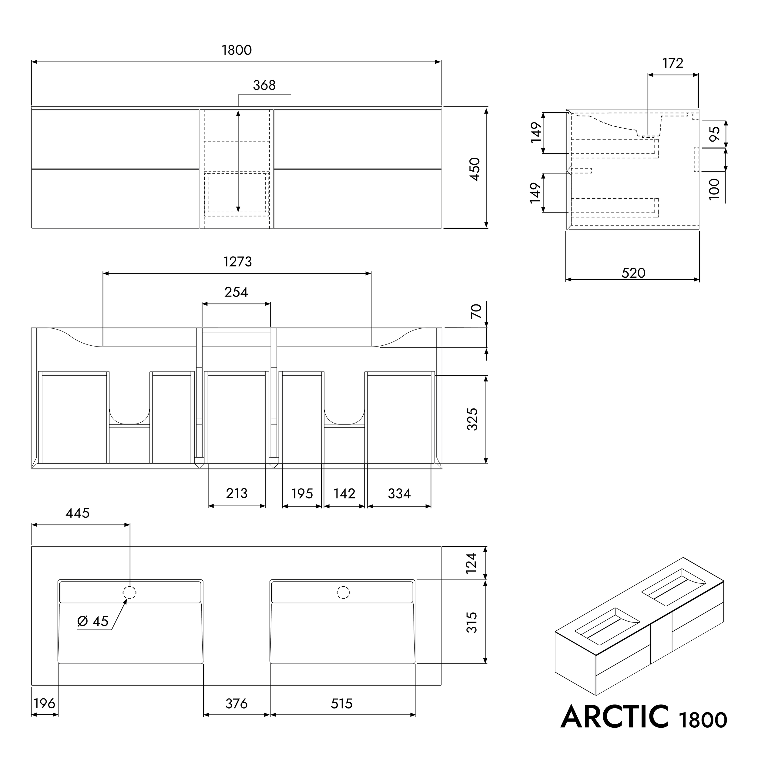 Meuble sous-lavabo ARCTIC 1800